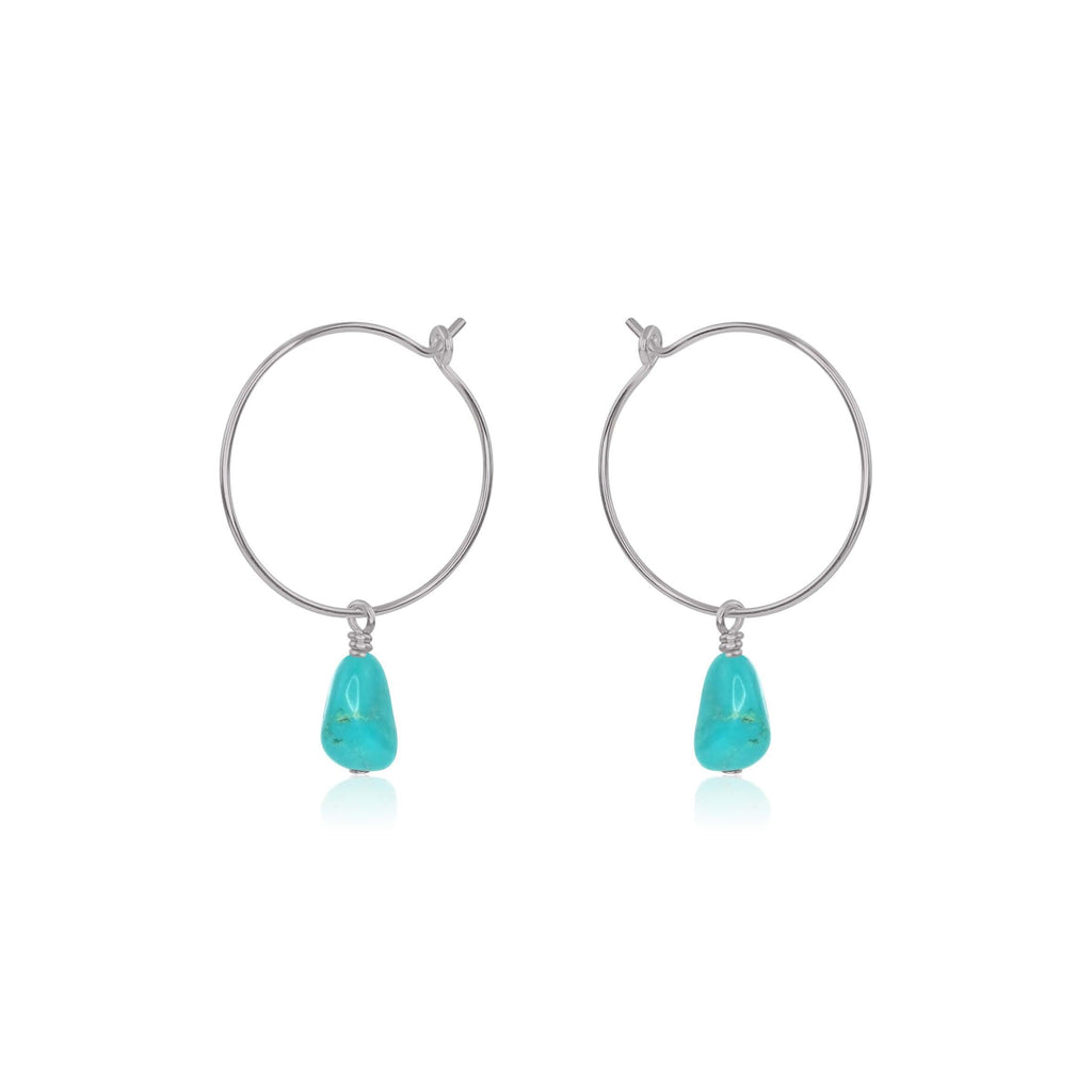 Raw Turquoise Gemstone Dangle Hoop Earrings - Raw Turquoise Gemstone Dangle Hoop Earrings - Stainless Steel - Luna Tide Handmade Crystal Jewellery