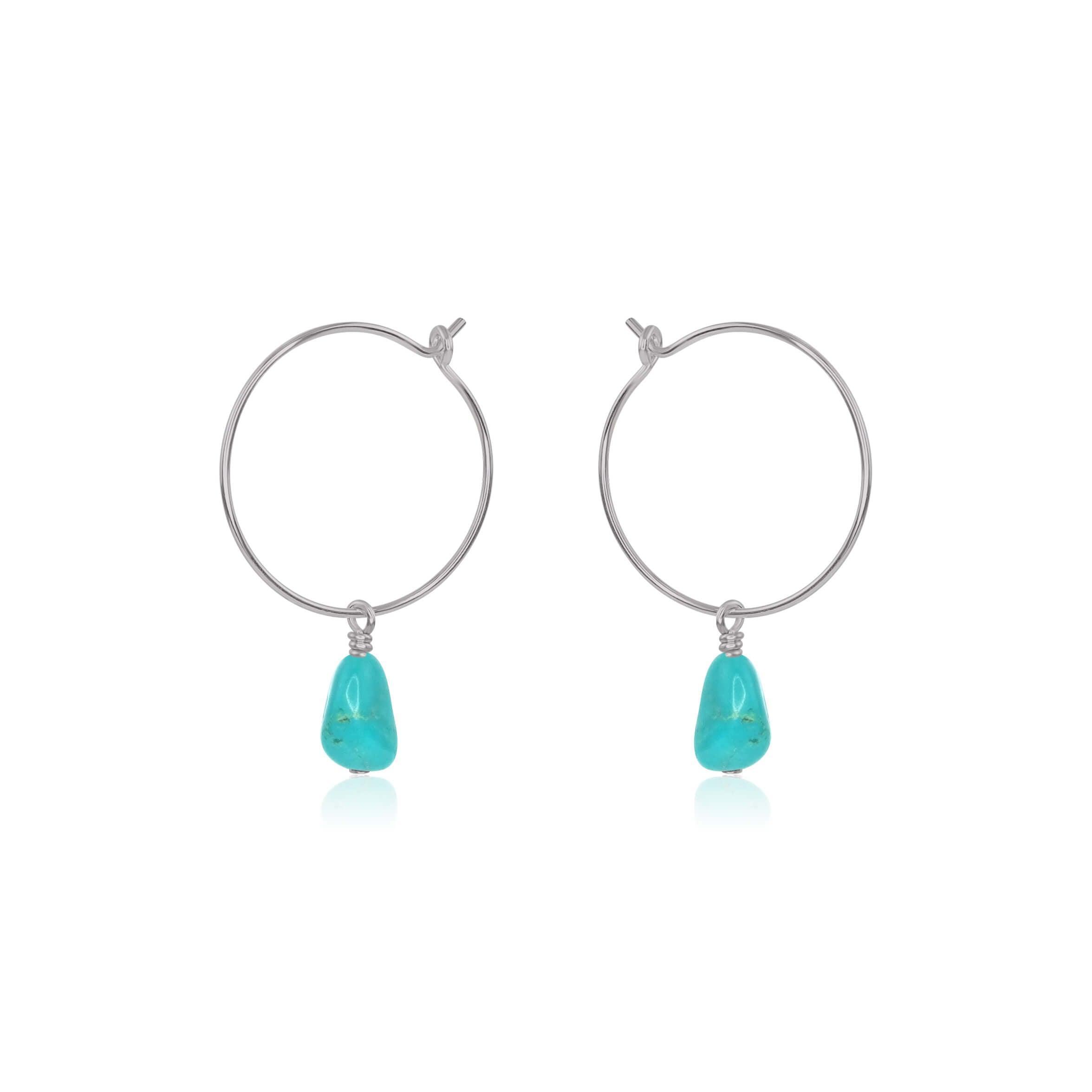 Raw Turquoise Gemstone Dangle Hoop Earrings - Raw Turquoise Gemstone Dangle Hoop Earrings - Stainless Steel - Luna Tide Handmade Crystal Jewellery