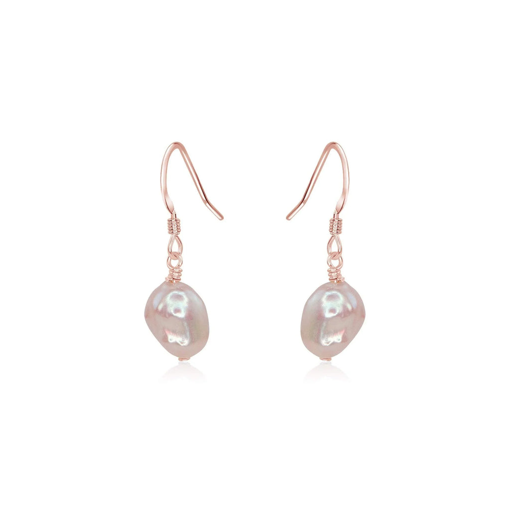 Raw White Freshwater Pearl Crystal Dangle Drop Earrings - Raw White Freshwater Pearl Crystal Dangle Drop Earrings - 14k Rose Gold Fill - Luna Tide Handmade Crystal Jewellery
