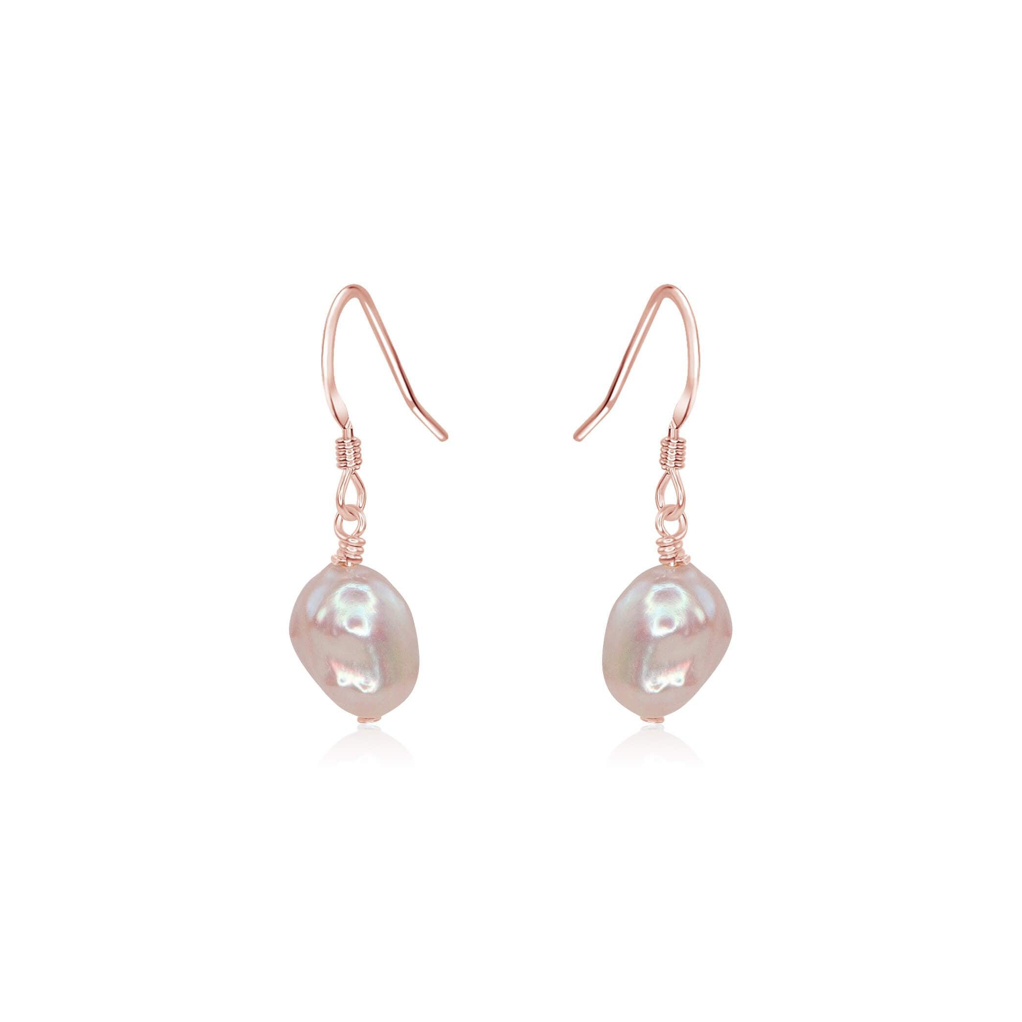 Raw White Freshwater Pearl Crystal Dangle Drop Earrings - Raw White Freshwater Pearl Crystal Dangle Drop Earrings - 14k Rose Gold Fill - Luna Tide Handmade Crystal Jewellery