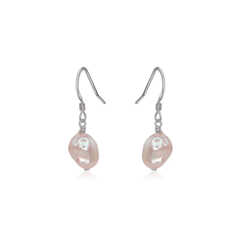Raw White Freshwater Pearl Crystal Dangle Drop Earrings - Raw White Freshwater Pearl Crystal Dangle Drop Earrings - Stainless Steel - Luna Tide Handmade Crystal Jewellery