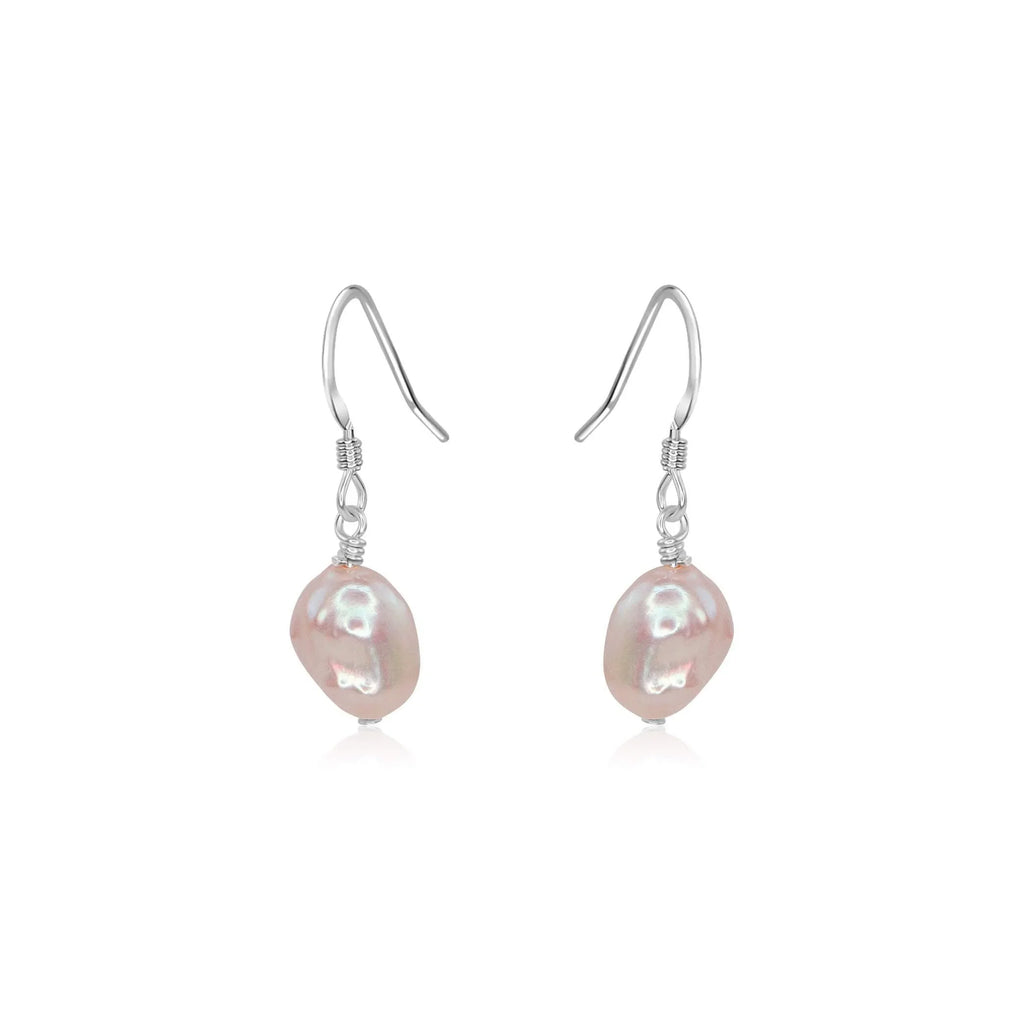Raw White Freshwater Pearl Crystal Dangle Drop Earrings - Raw White Freshwater Pearl Crystal Dangle Drop Earrings - Sterling Silver - Luna Tide Handmade Crystal Jewellery