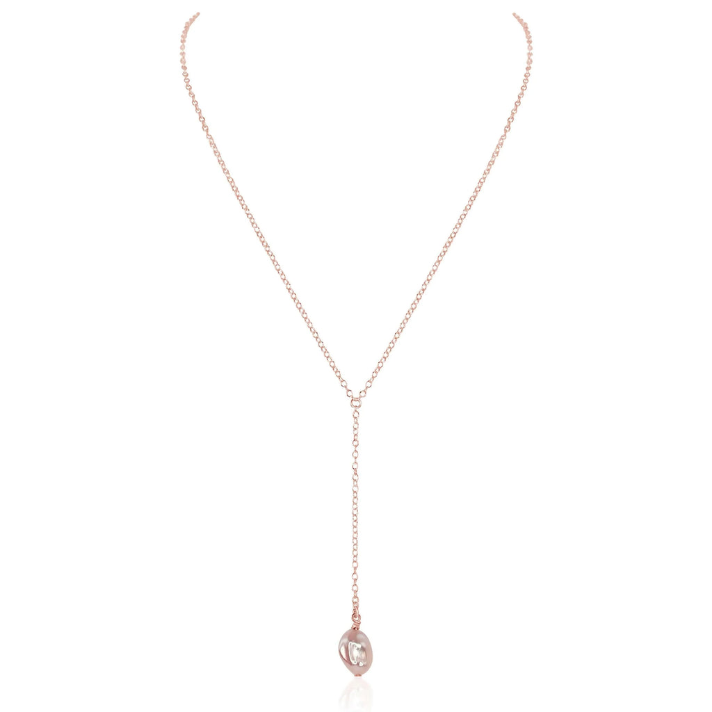 Raw White Freshwater Pearl Crystal Lariat Necklace - Raw White Freshwater Pearl Crystal Lariat Necklace - 14k Rose Gold Fill - Luna Tide Handmade Crystal Jewellery