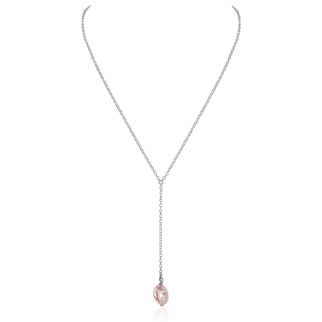 Raw White Freshwater Pearl Crystal Lariat Necklace - Raw White Freshwater Pearl Crystal Lariat Necklace - Stainless Steel - Luna Tide Handmade Crystal Jewellery