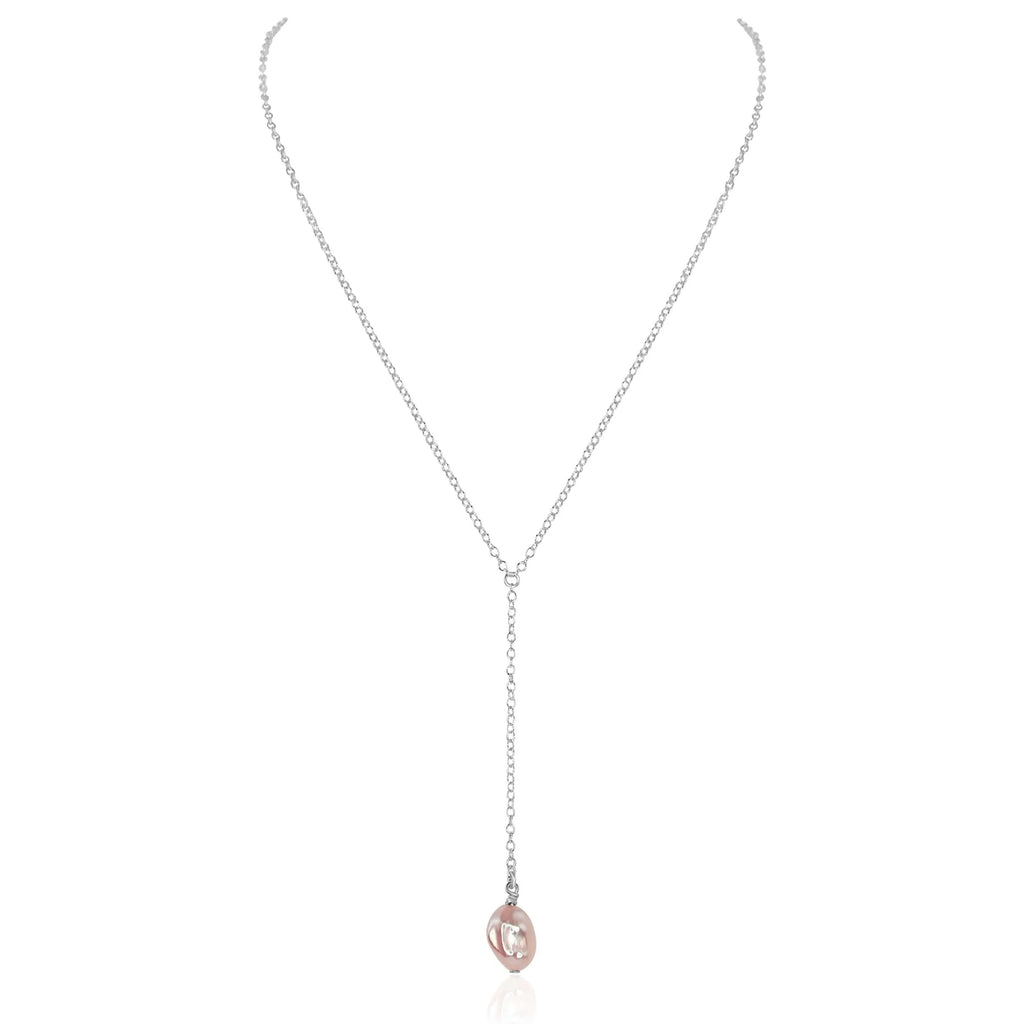 Raw White Freshwater Pearl Crystal Lariat Necklace - Raw White Freshwater Pearl Crystal Lariat Necklace - Sterling Silver - Luna Tide Handmade Crystal Jewellery