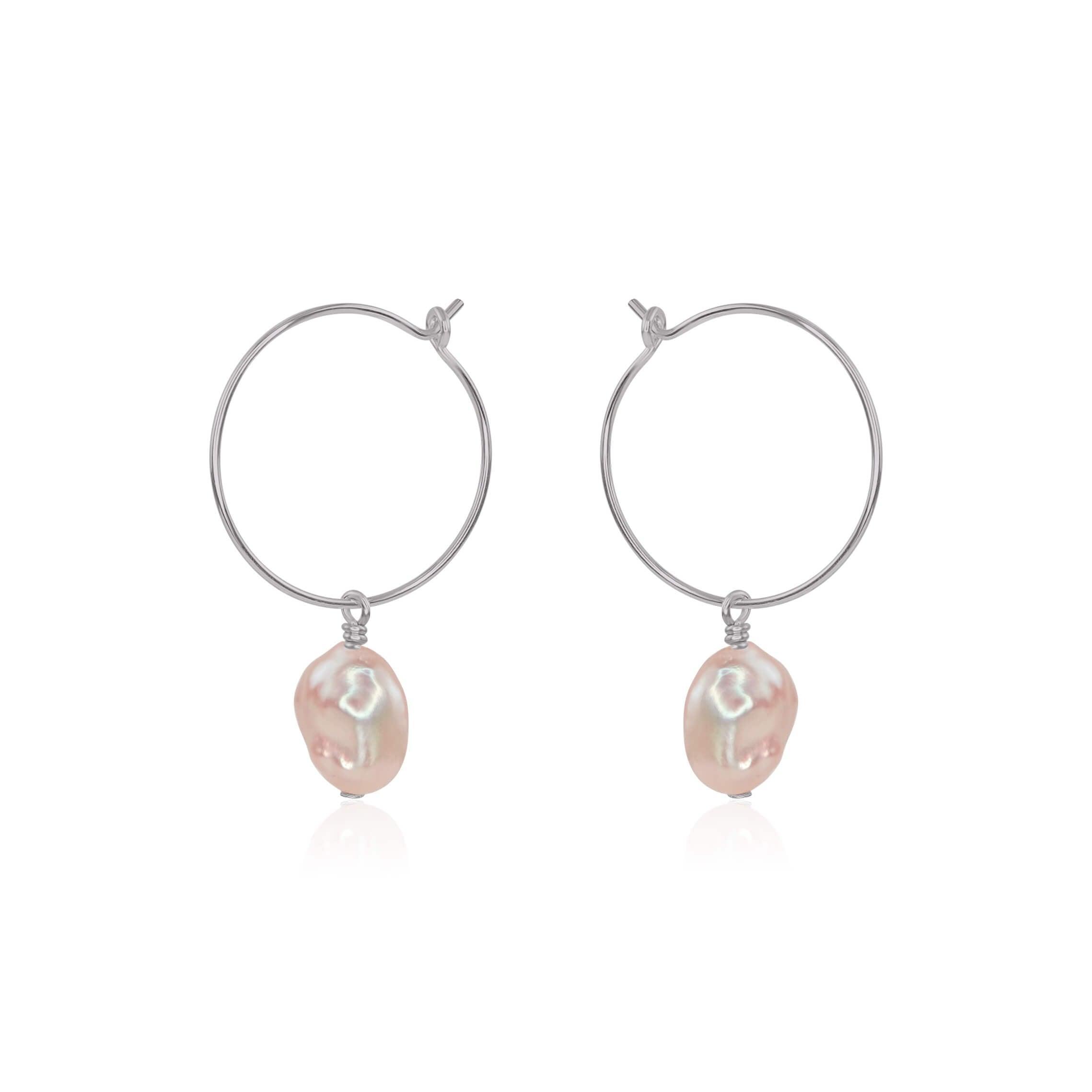 Raw White Freshwater Pearl Dangle Hoop Earrings - Raw White Freshwater Pearl Dangle Hoop Earrings - Stainless Steel - Luna Tide Handmade Crystal Jewellery