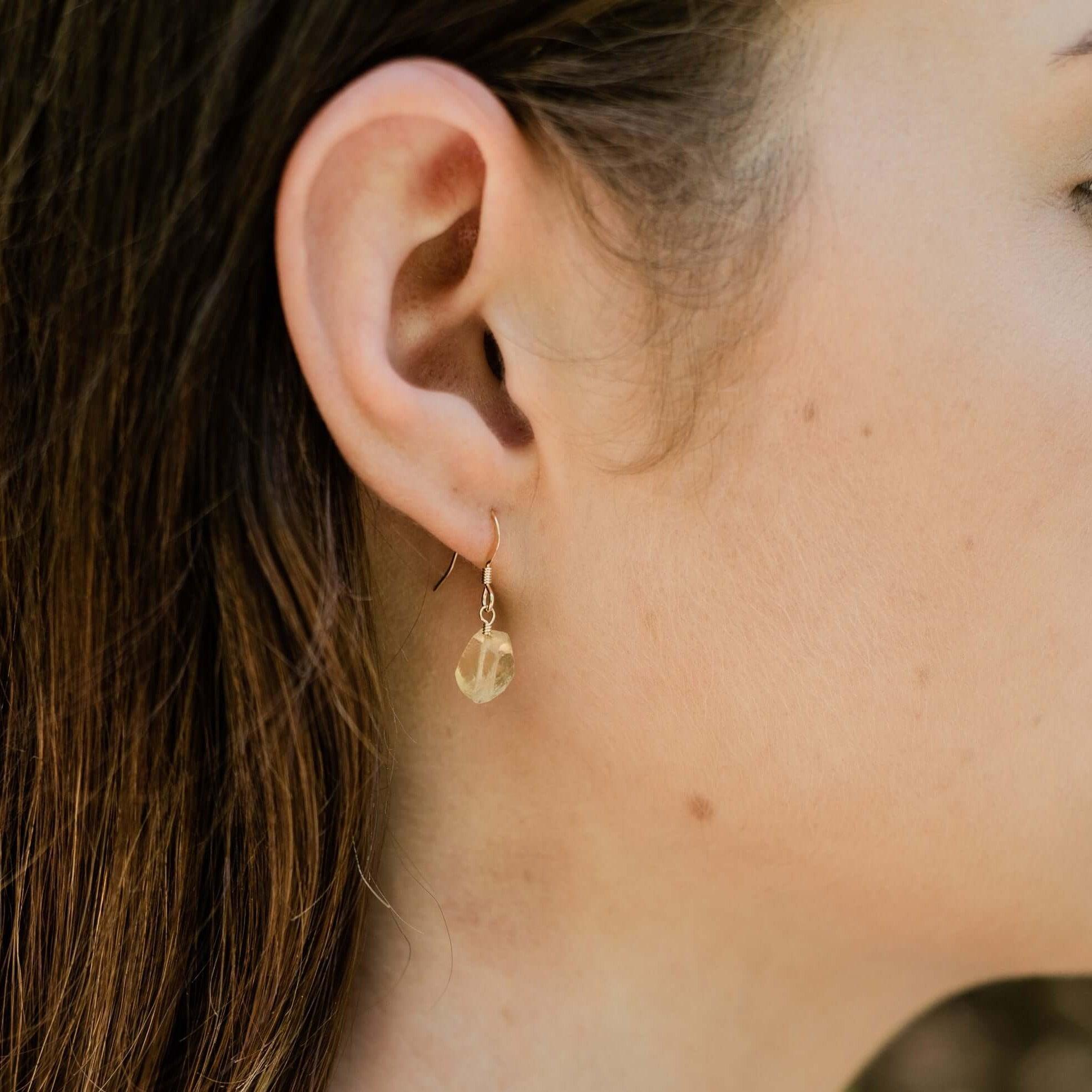 Raw Yellow Citrine Crystal Dangle Drop Earrings - Raw Yellow Citrine Crystal Dangle Drop Earrings - 14k Gold Fill - Luna Tide Handmade Crystal Jewellery