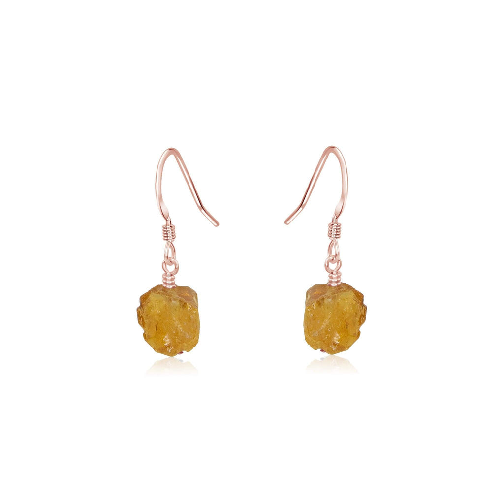 Raw Yellow Citrine Crystal Dangle Drop Earrings - Raw Yellow Citrine Crystal Dangle Drop Earrings - 14k Rose Gold Fill - Luna Tide Handmade Crystal Jewellery