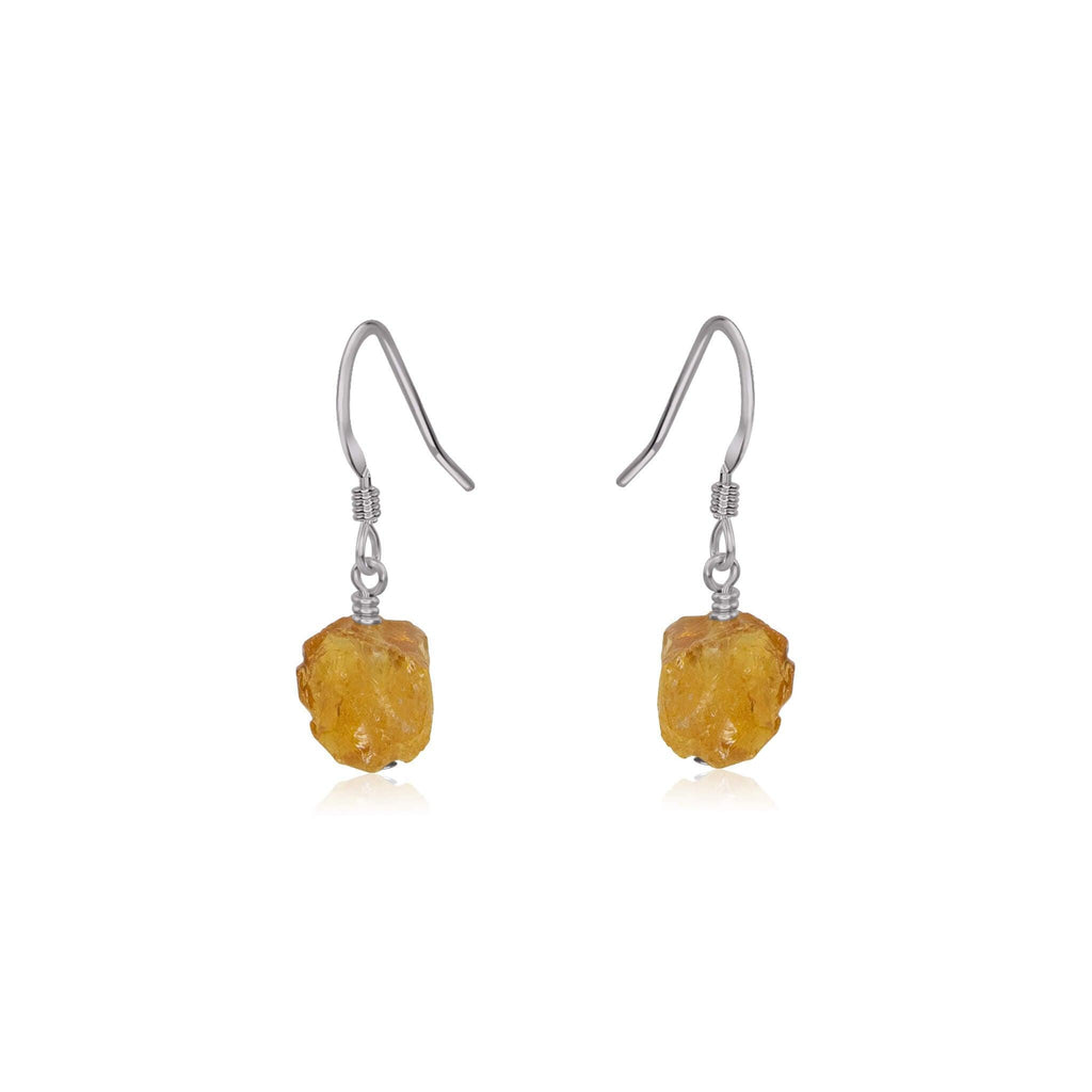 Raw Yellow Citrine Crystal Dangle Drop Earrings - Raw Yellow Citrine Crystal Dangle Drop Earrings - Stainless Steel - Luna Tide Handmade Crystal Jewellery