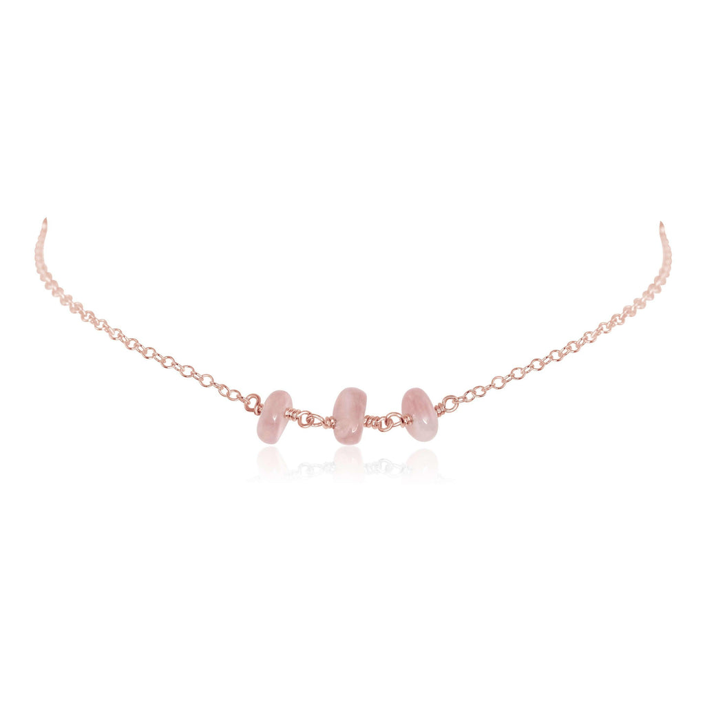 Rose Quartz Beaded Chain Choker Necklace - Rose Quartz Beaded Chain Choker Necklace - 14k Rose Gold Fill - Luna Tide Handmade Crystal Jewellery