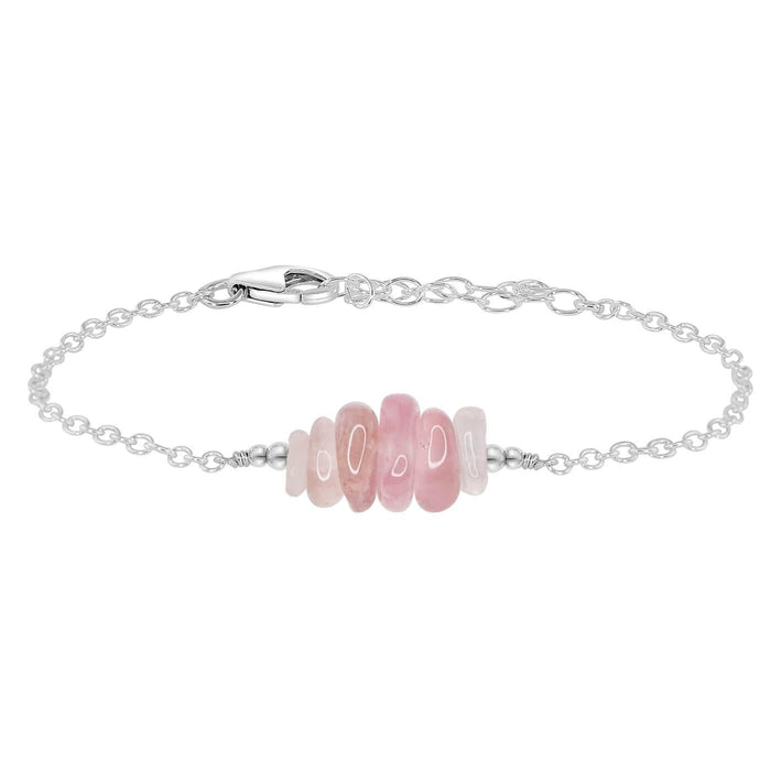 Genuine Rose Quartz Gem Chip Bracelet Sterling Silver Handmade Genuine Rose Quartz Gem Chip Bracelet Sterling Silver Handmade