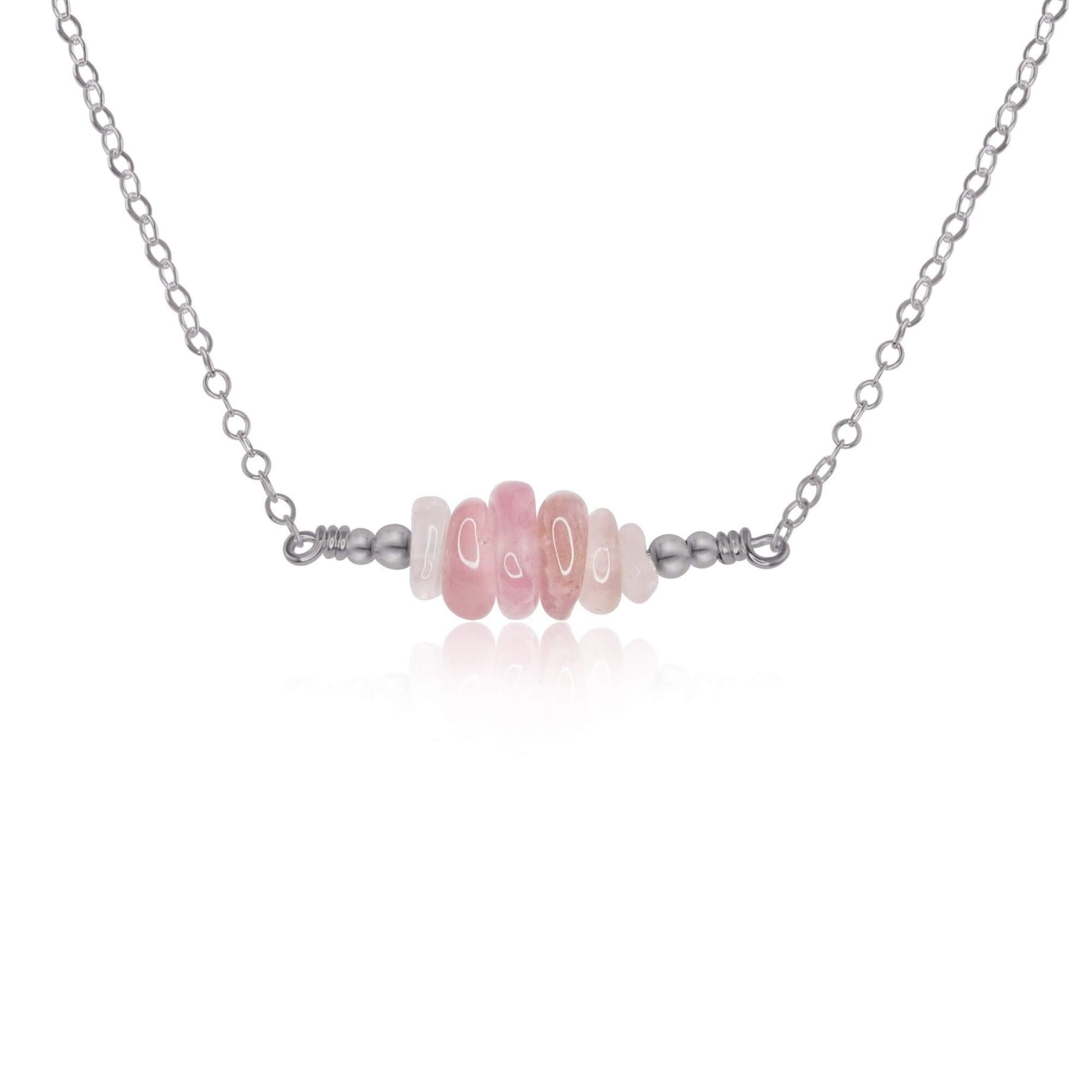 Rose Quartz Chip Bead Bar Necklace - Rose Quartz Chip Bead Bar Necklace - Stainless Steel - Luna Tide Handmade Crystal Jewellery