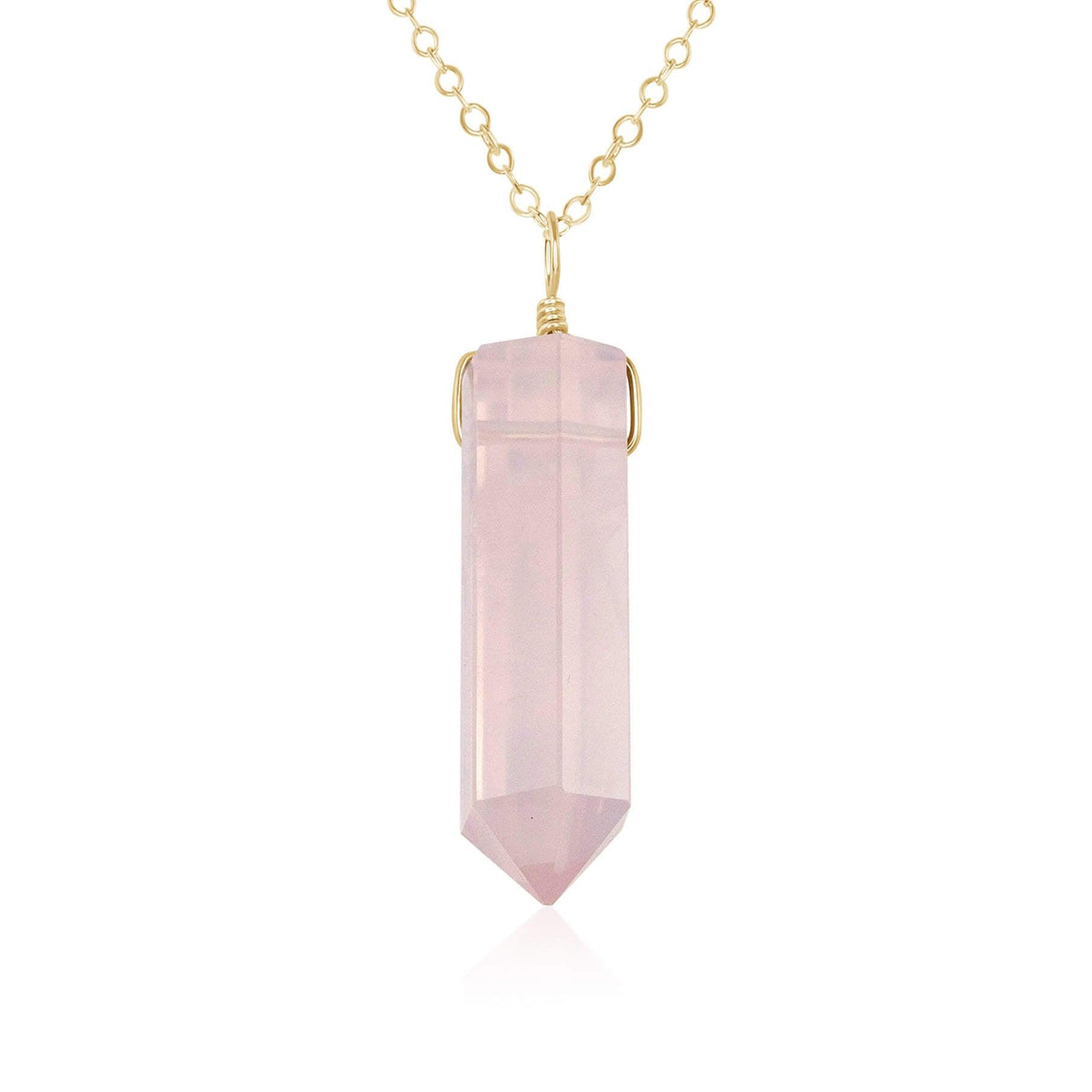 Rose Quartz Crystal Generator Point Pendant Necklace - Rose Quartz Crystal Generator Point Pendant Necklace - 14k Gold Fill / Cable - Luna Tide Handmade Crystal Jewellery