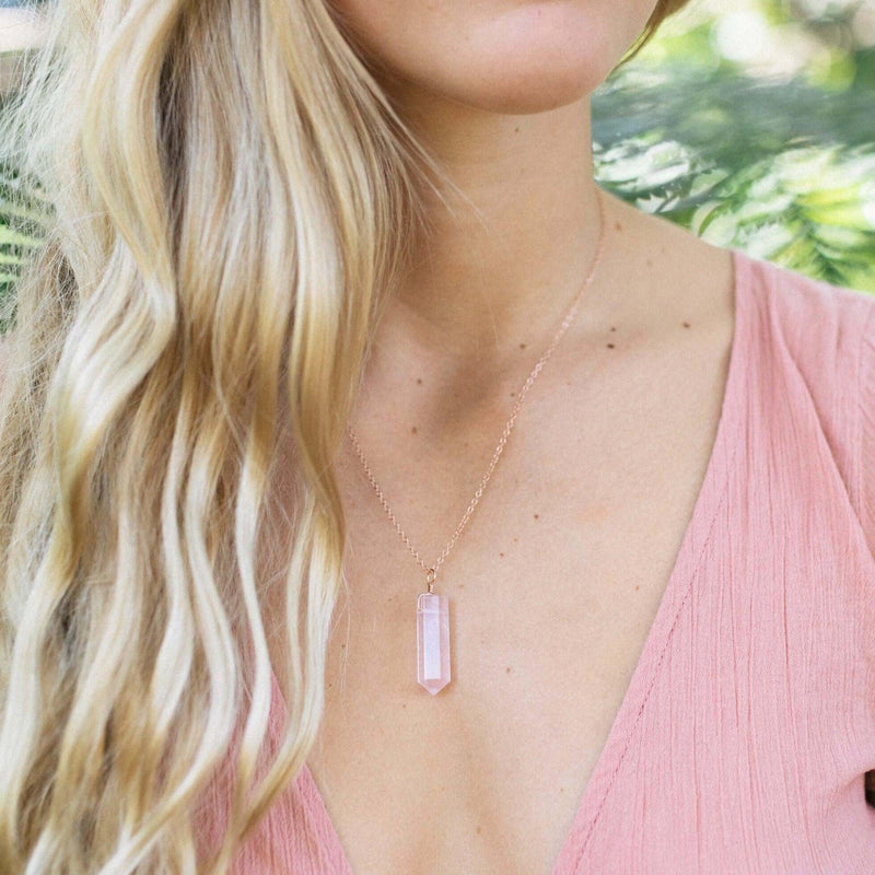 Rose Quartz Crystal Generator Point Pendant Necklace - Rose Quartz Crystal Generator Point Pendant Necklace - 14k Gold Fill / Cable - Luna Tide Handmade Crystal Jewellery