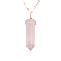 Rose Quartz Crystal Generator Point Pendant Necklace - Rose Quartz Crystal Generator Point Pendant Necklace - 14k Rose Gold Fill / Cable - Luna Tide Handmade Crystal Jewellery