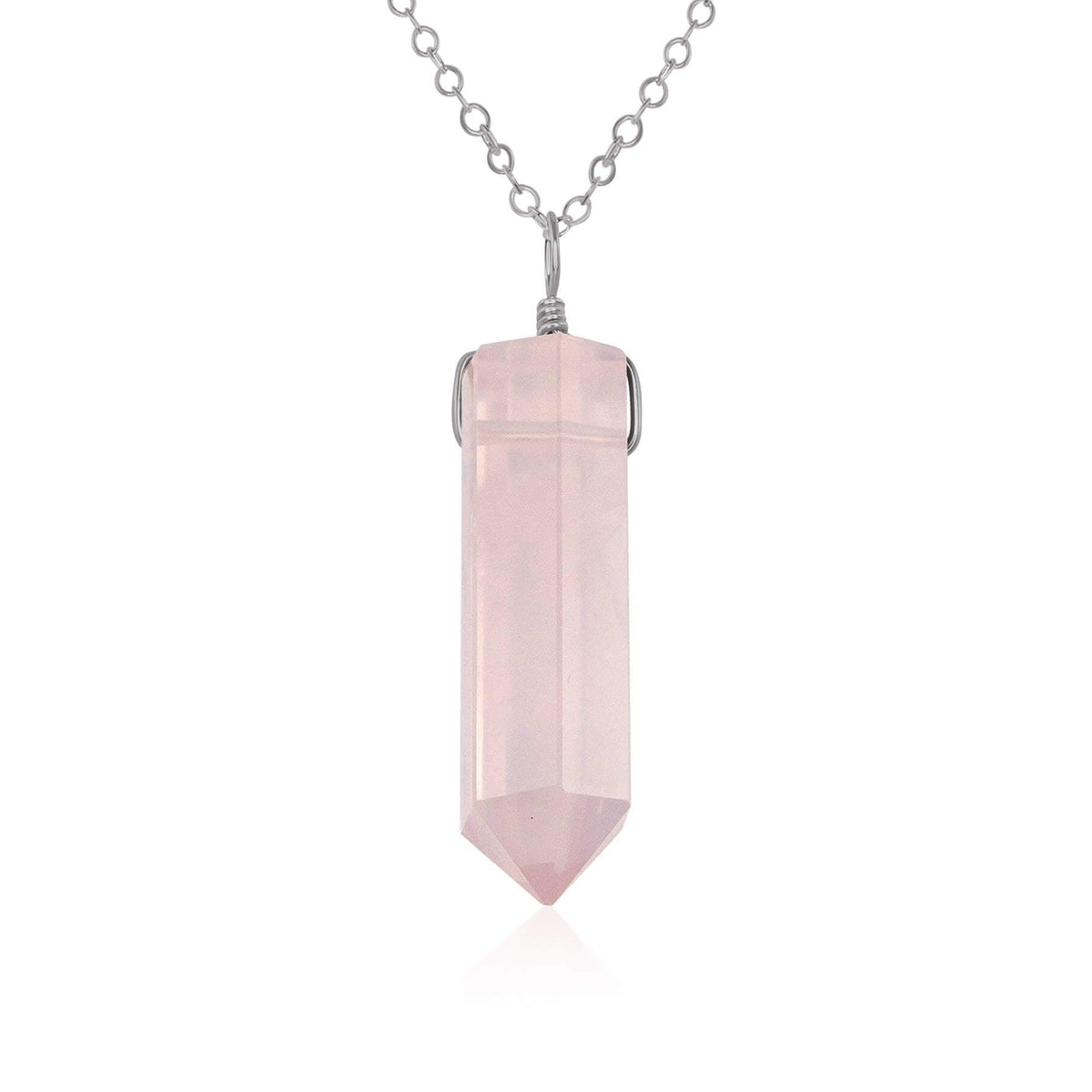 Rose Quartz Crystal Generator Point Pendant Necklace - Rose Quartz Crystal Generator Point Pendant Necklace - Stainless Steel / Cable - Luna Tide Handmade Crystal Jewellery