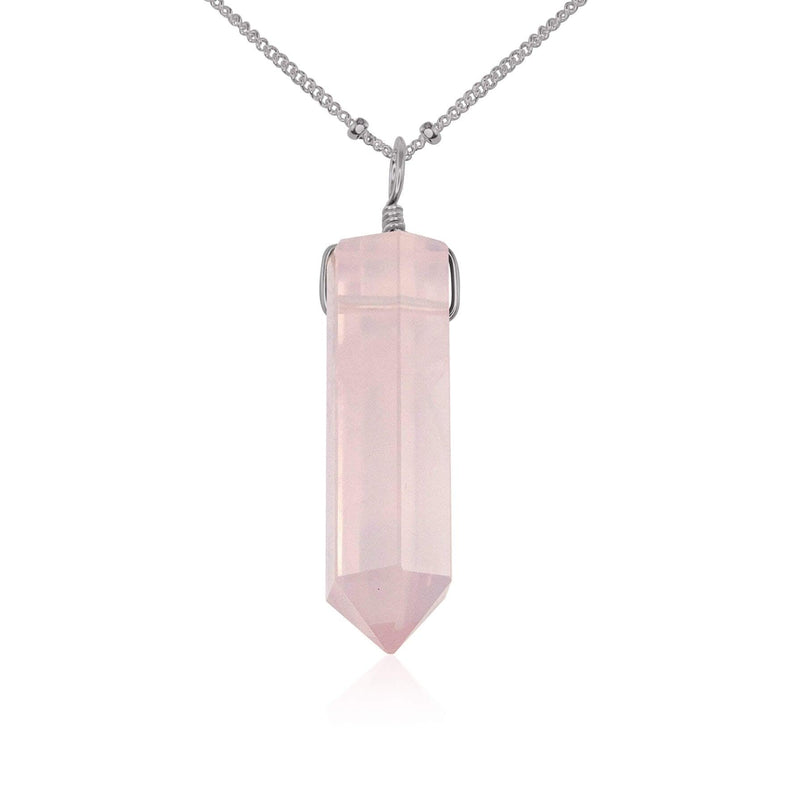 Rose Quartz Crystal Generator Point Pendant Necklace - Rose Quartz Crystal Generator Point Pendant Necklace - Stainless Steel / Satellite - Luna Tide Handmade Crystal Jewellery