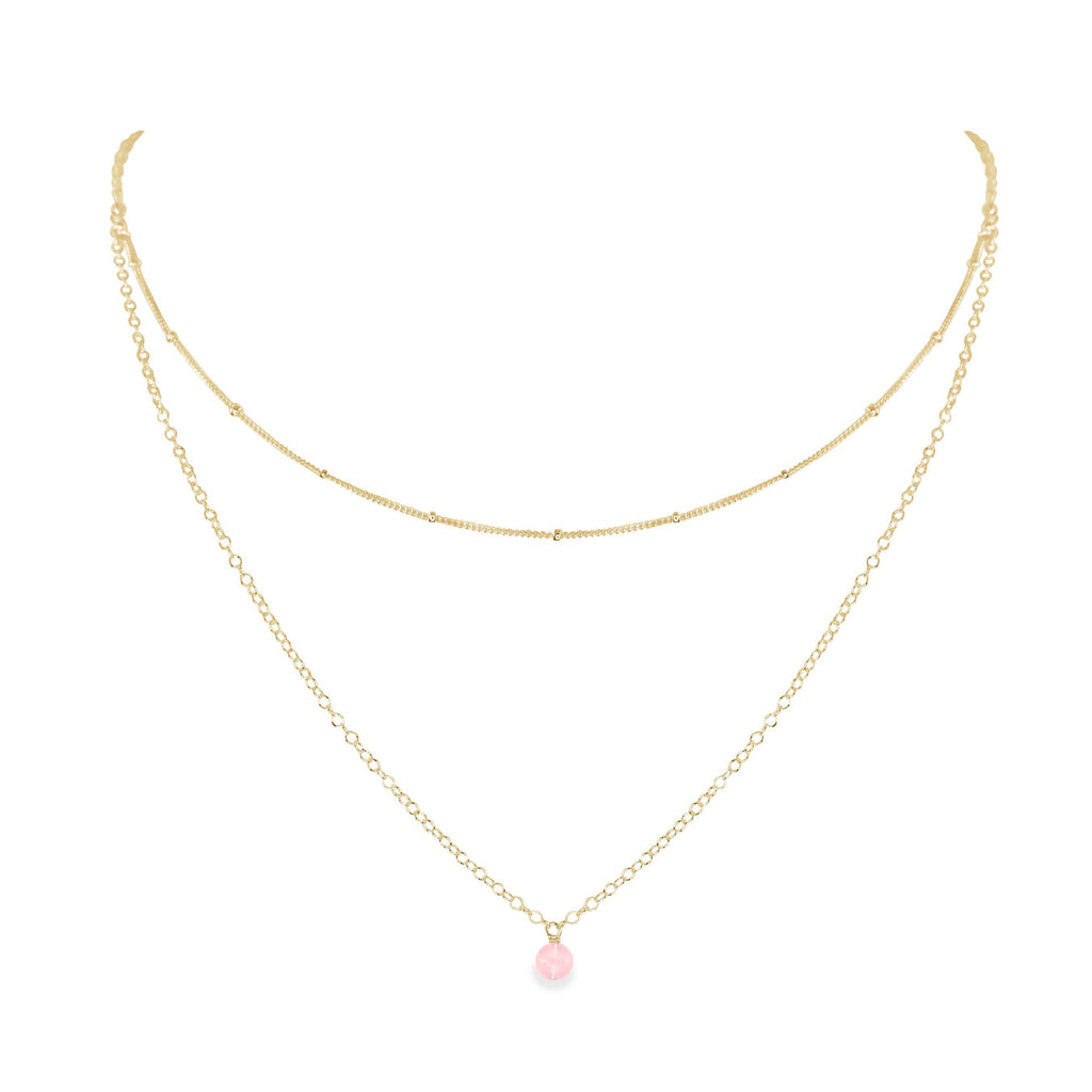 Rose Quartz Gemstone Chain Layered Choker Necklace - Rose Quartz Gemstone Chain Layered Choker Necklace - 14k Gold Fill - Luna Tide Handmade Crystal Jewellery