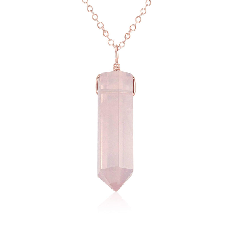 Rose Quartz Gemstone Generator Tower Point Pendant Necklace - Rose Quartz Gemstone Generator Tower Point Pendant Necklace - 14k Rose Gold Fill / Cable - Luna Tide Handmade Crystal Jewellery