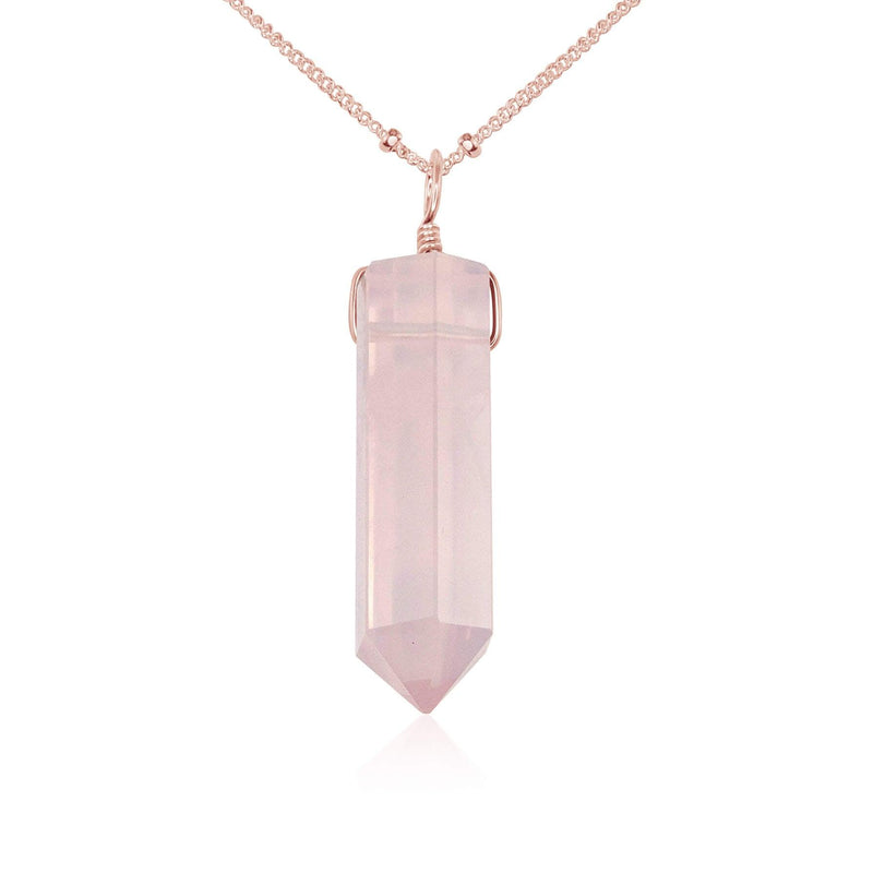 Rose Quartz Gemstone Generator Tower Point Pendant Necklace - Rose Quartz Gemstone Generator Tower Point Pendant Necklace - 14k Rose Gold Fill / Satellite - Luna Tide Handmade Crystal Jewellery