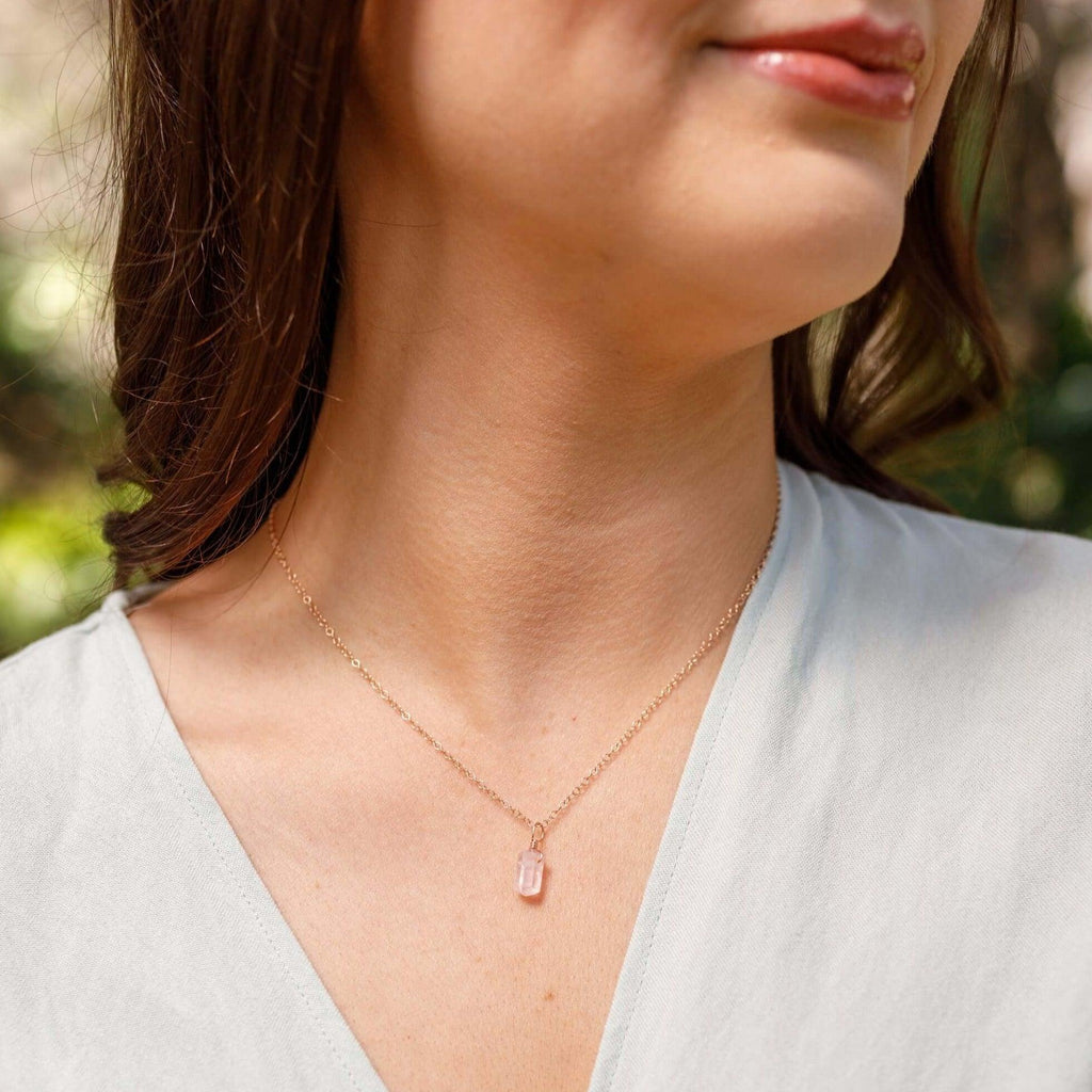 Rose Quartz Mini Double Terminated Crystal Point Pendant Necklace - Rose Quartz Mini Double Terminated Crystal Point Pendant Necklace - 14k Gold Fill / Cable - Luna Tide Handmade Crystal Jewellery