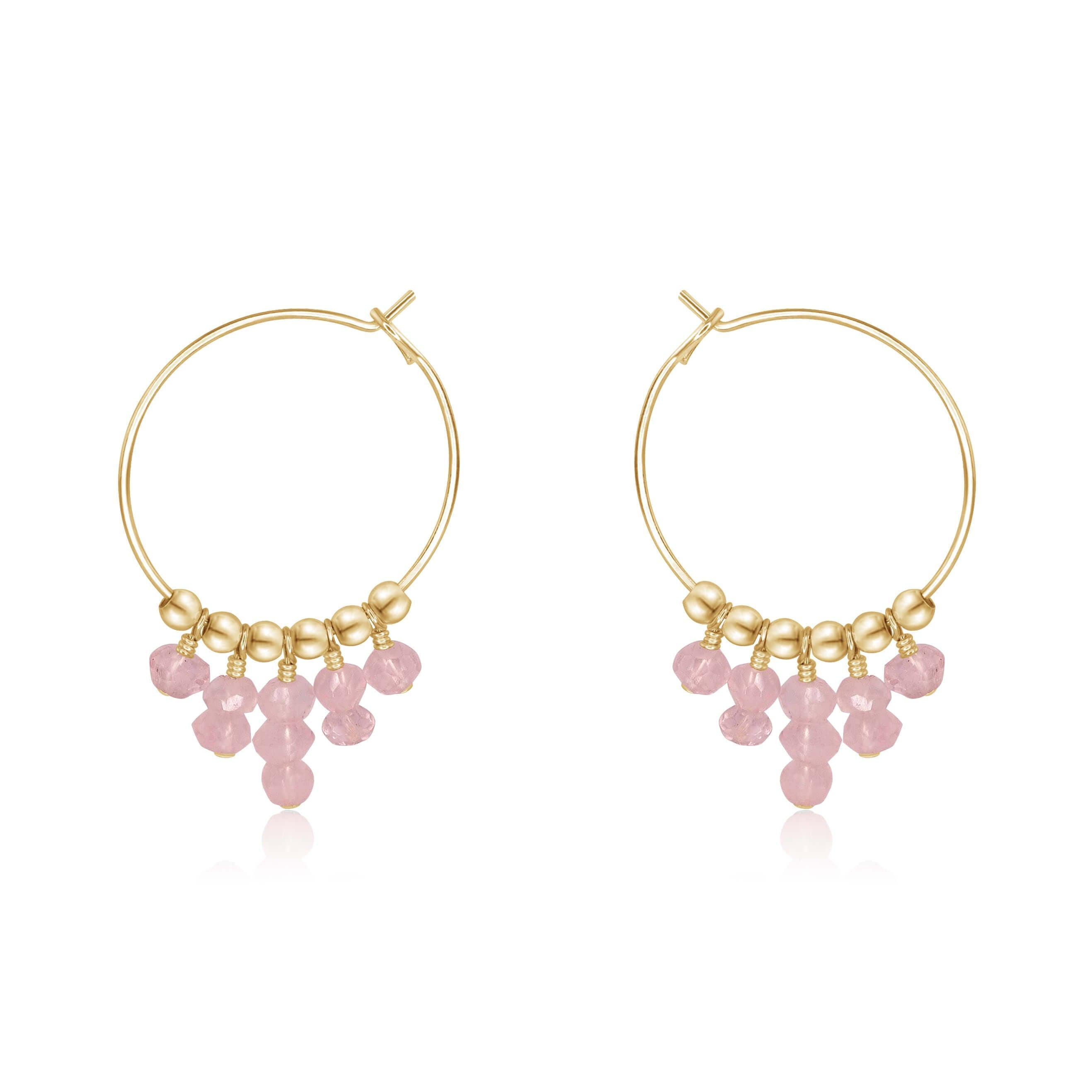 Rose Quartz Statement Hoop Earrings - Rose Quartz Statement Hoop Earrings - 14k Gold Fill - Luna Tide Handmade Crystal Jewellery