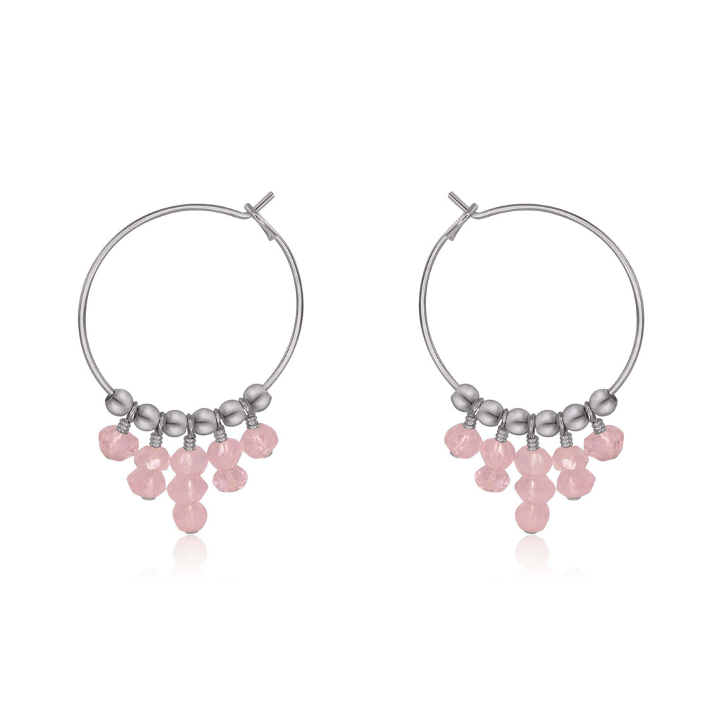 Rose Quartz Statement Hoop Earrings - Rose Quartz Statement Hoop Earrings - Stainless Steel - Luna Tide Handmade Crystal Jewellery