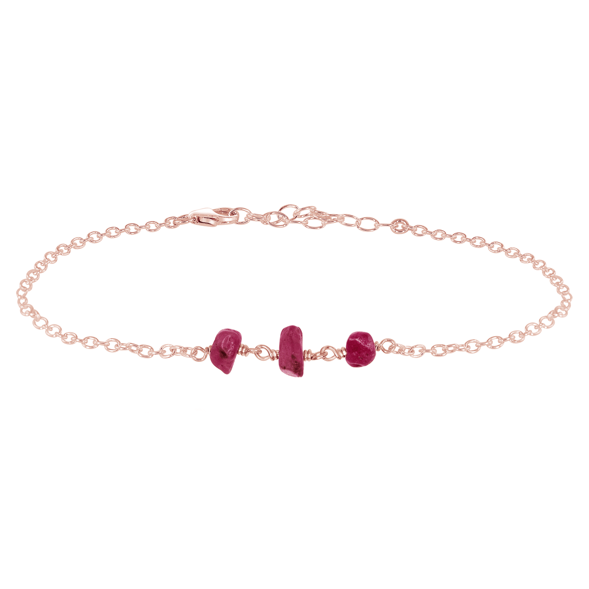 Beaded Chain Anklet - Ruby - 14K Rose Gold Fill - Luna Tide Handmade Jewellery