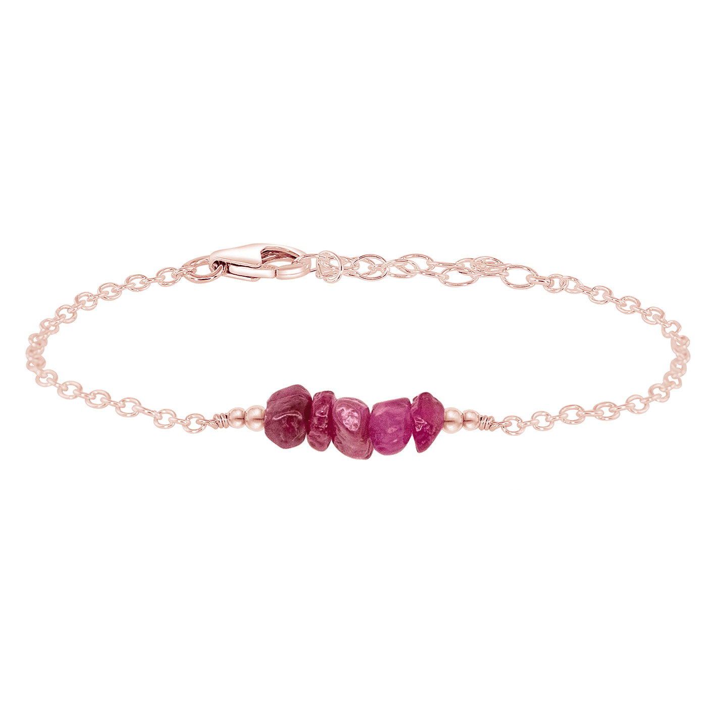 Ruby Chip Bead Bar Bracelet - Ruby Chip Bead Bar Bracelet - 14k Rose Gold Fill - Luna Tide Handmade Crystal Jewellery