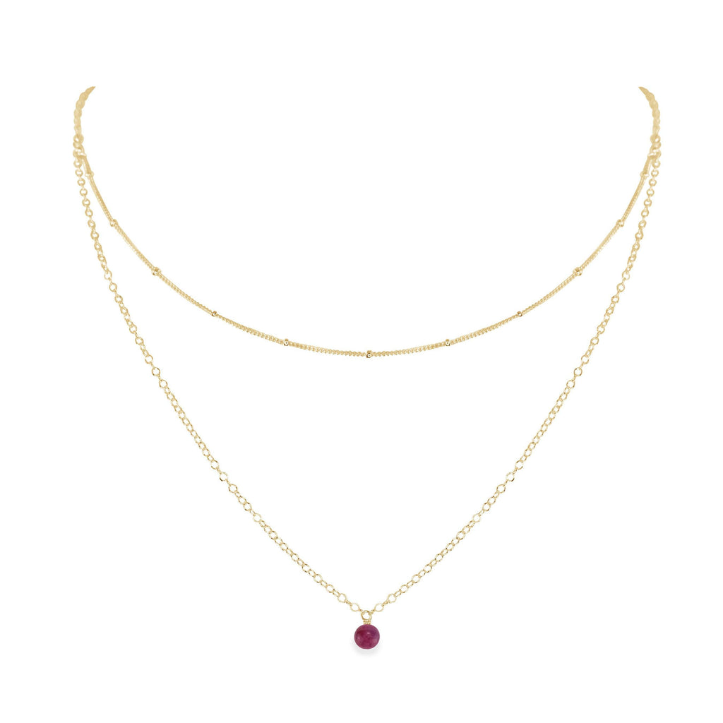 Ruby Gemstone Chain Layered Choker Necklace - Ruby Gemstone Chain Layered Choker Necklace - 14k Gold Fill - Luna Tide Handmade Crystal Jewellery