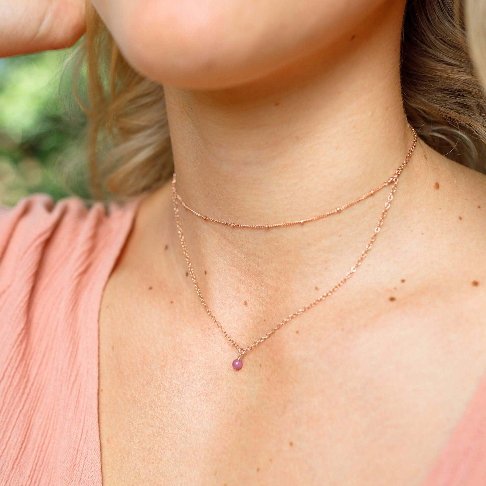 Ruby Gemstone Chain Layered Choker Necklace - Ruby Gemstone Chain Layered Choker Necklace - 14k Gold Fill - Luna Tide Handmade Crystal Jewellery