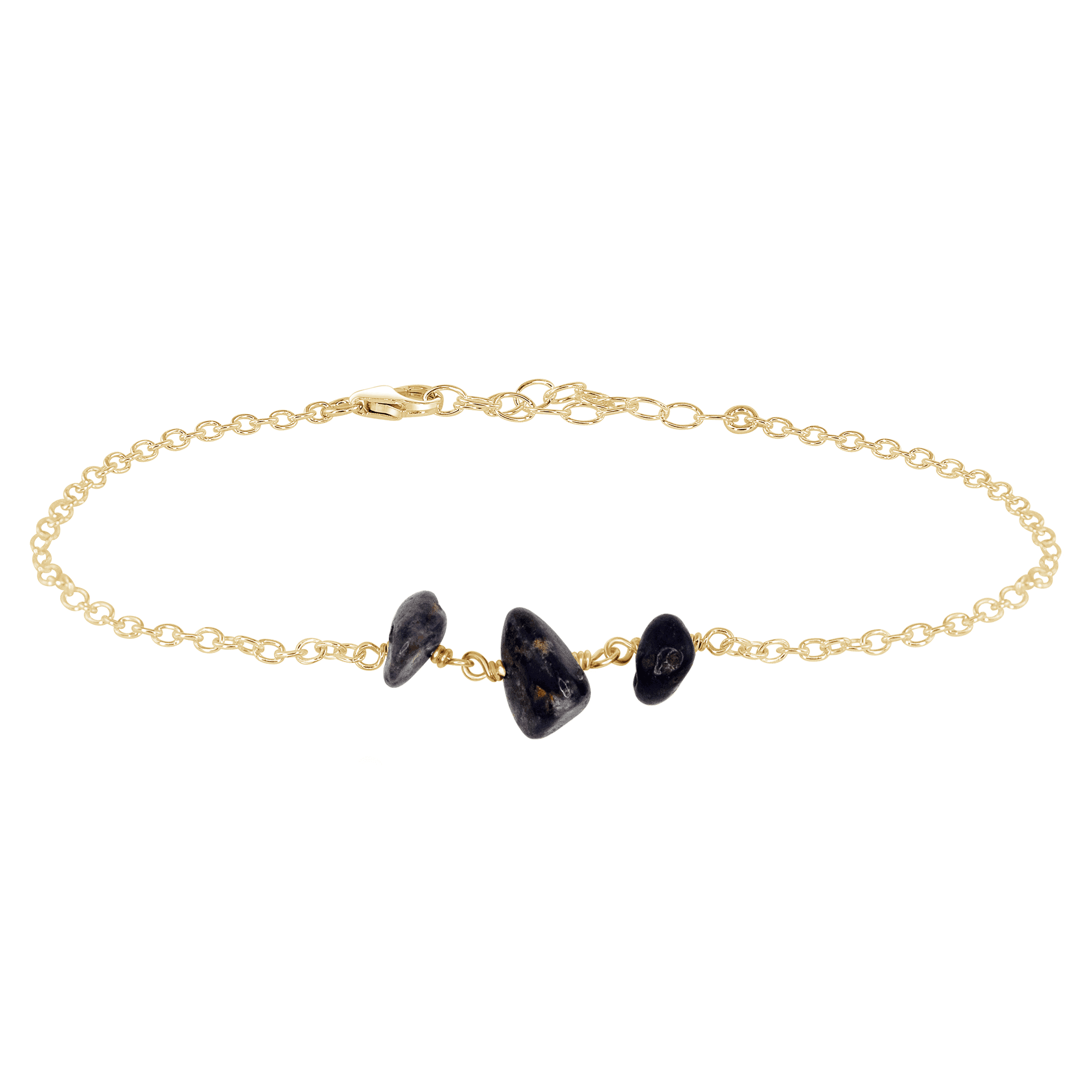 Sapphire Beaded Chain Anklet - Sapphire Beaded Chain Anklet - 14k Gold Fill - Luna Tide Handmade Crystal Jewellery