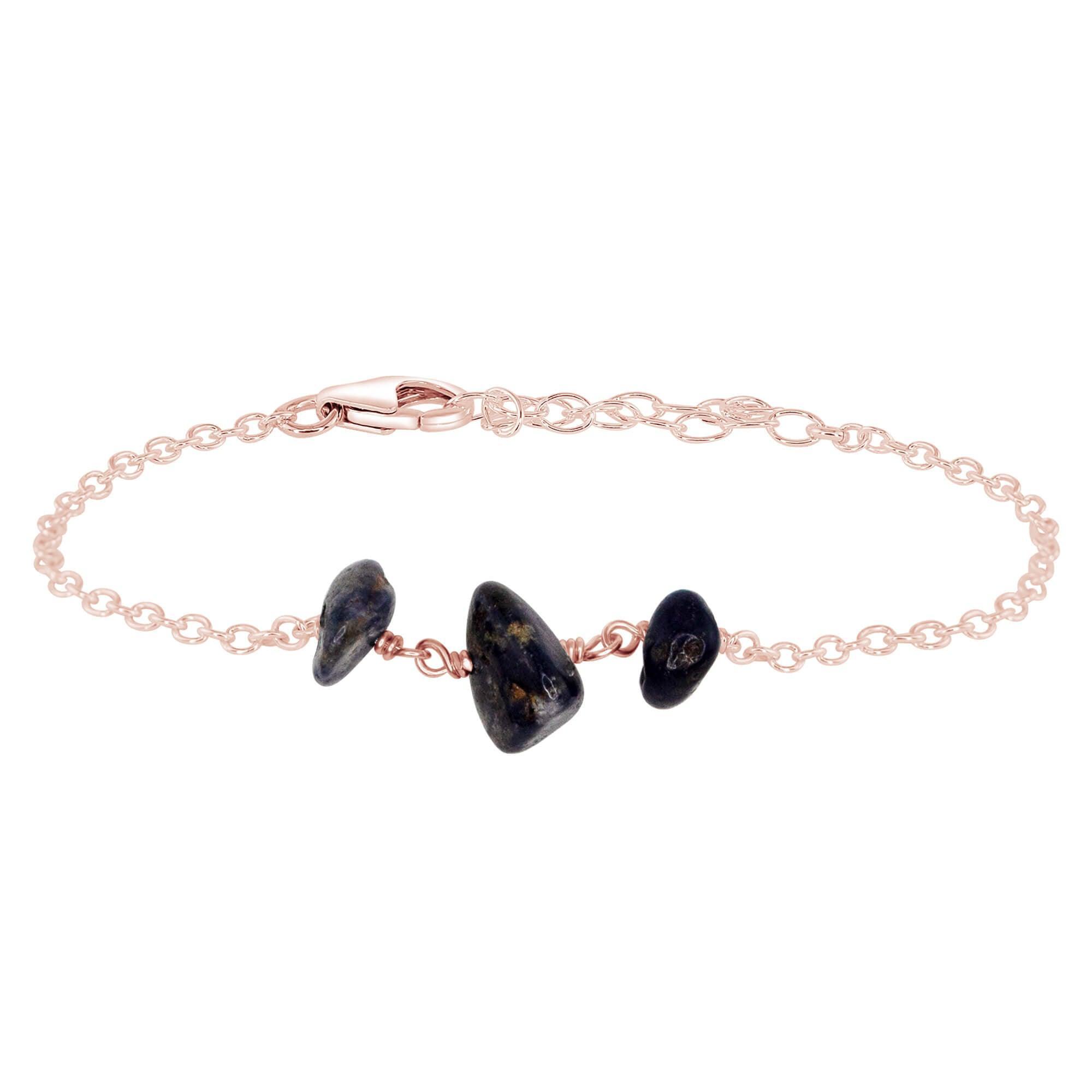 Sapphire Beaded Chain Bracelet - Sapphire Beaded Chain Bracelet - 14k Rose Gold Fill - Luna Tide Handmade Crystal Jewellery