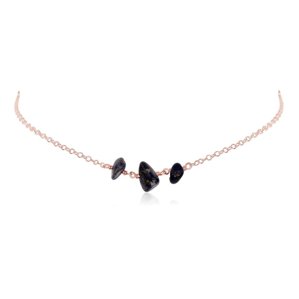 Sapphire Beaded Chain Choker Necklace - Sapphire Beaded Chain Choker Necklace - 14k Rose Gold Fill - Luna Tide Handmade Crystal Jewellery