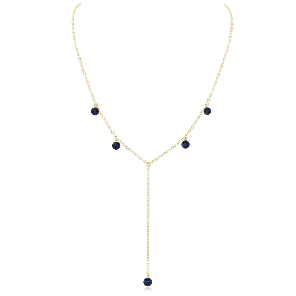 Sapphire Boho Lariat Necklace - Sapphire Boho Lariat Necklace - 14k Gold Fill - Luna Tide Handmade Crystal Jewellery