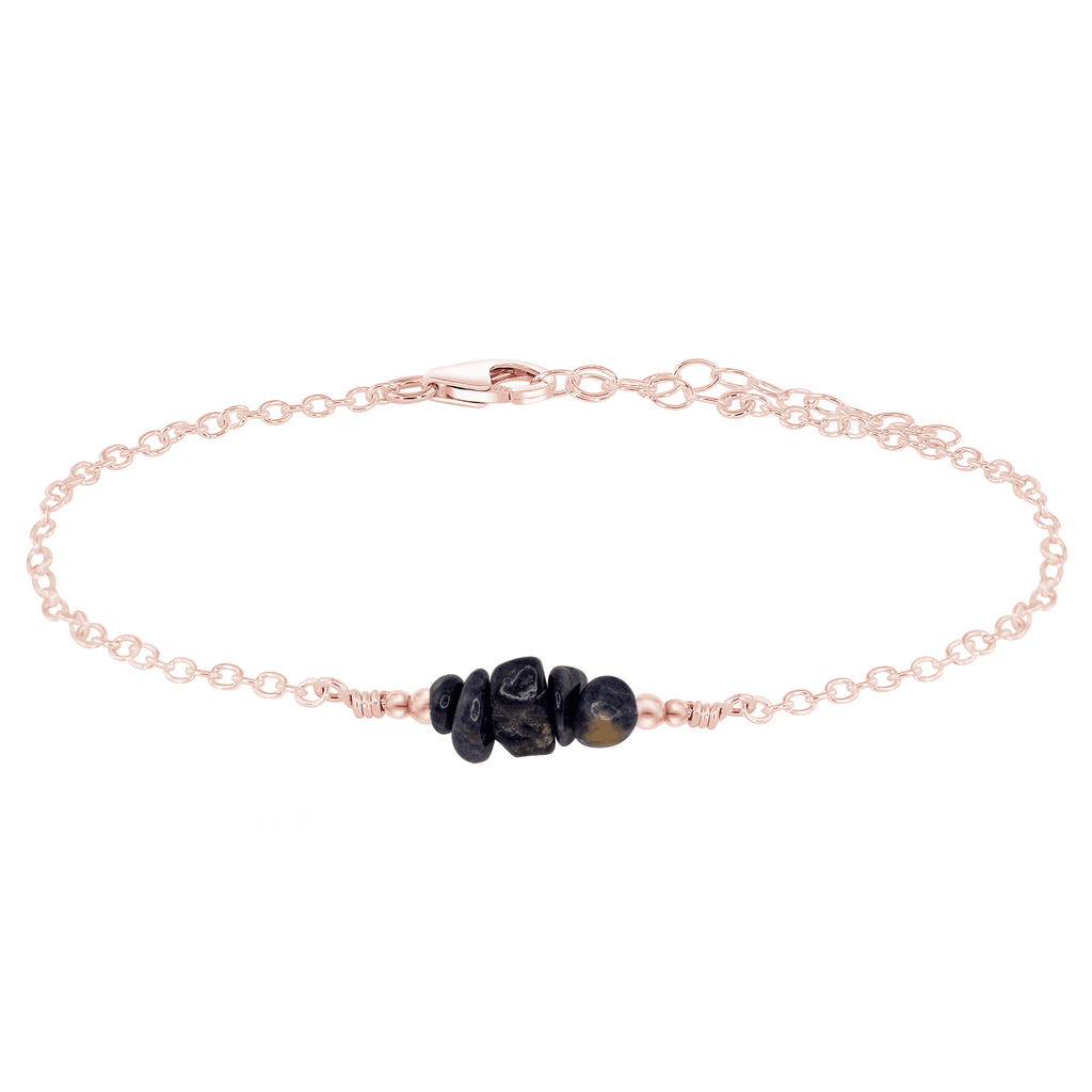 Sapphire Chip Bead Bar Anklet - Sapphire Chip Bead Bar Anklet - 14k Rose Gold Fill - Luna Tide Handmade Crystal Jewellery
