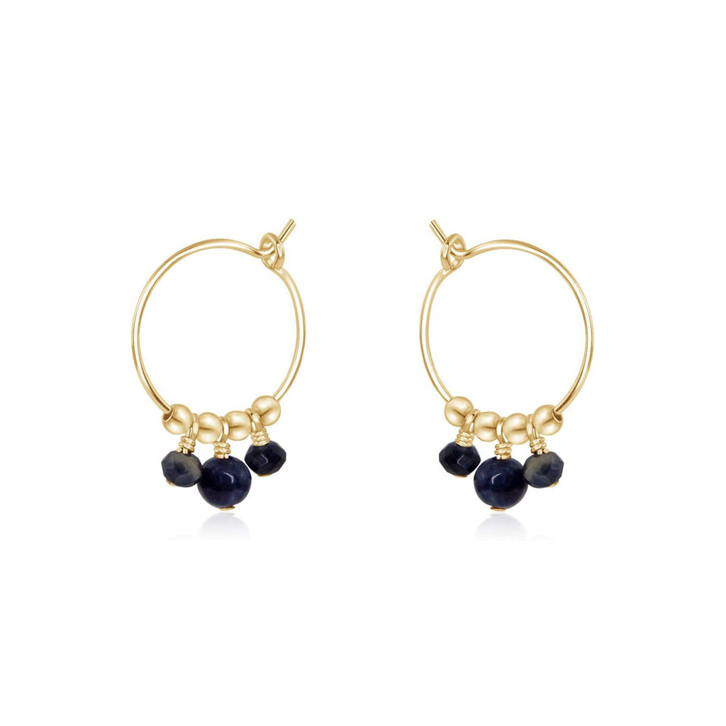 Sapphire Gemstone Bead Drop Hoop Earrings - Sapphire Gemstone Bead Drop Hoop Earrings - 14k Gold Fill - Luna Tide Handmade Crystal Jewellery
