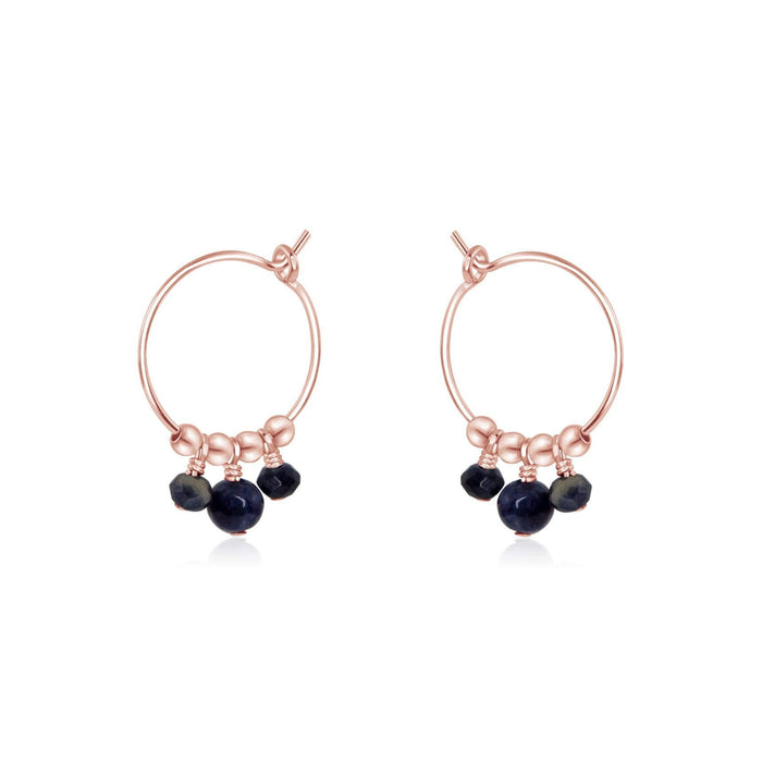 Sapphire Gemstone Bead Drop Hoop Earrings - Sapphire Gemstone Bead Drop Hoop Earrings - 14k Rose Gold Fill - Luna Tide Handmade Crystal Jewellery