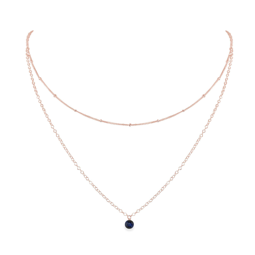 Sapphire Gemstone Chain Layered Choker Necklace - Sapphire Gemstone Chain Layered Choker Necklace - 14k Rose Gold Fill - Luna Tide Handmade Crystal Jewellery