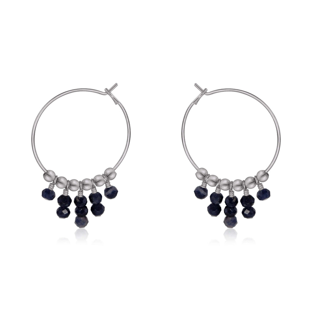 Sapphire Statement Hoop Earrings - Sapphire Statement Hoop Earrings - Stainless Steel - Luna Tide Handmade Crystal Jewellery