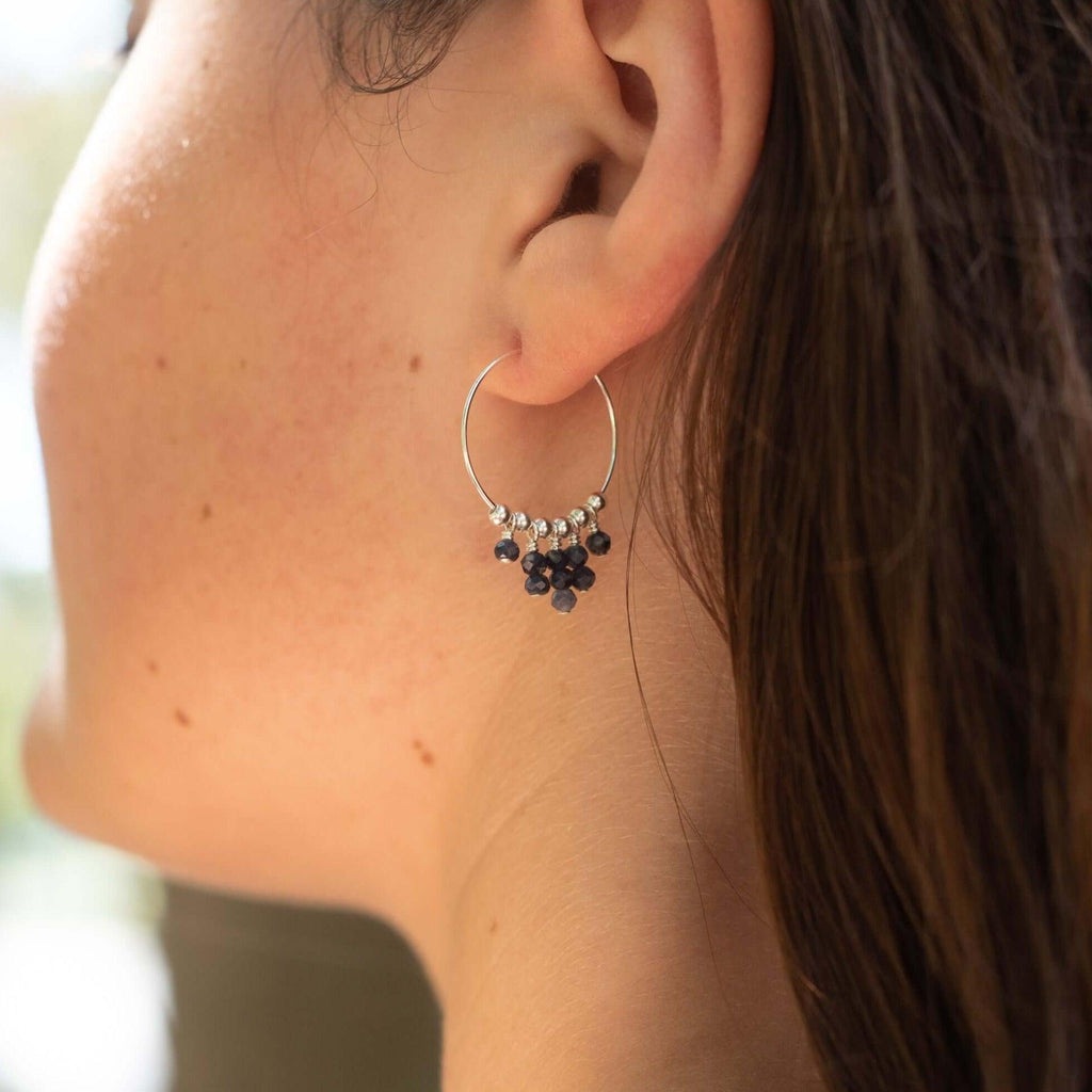 Sapphire Statement Hoop Earrings - Sapphire Statement Hoop Earrings - Sterling Silver - Luna Tide Handmade Crystal Jewellery