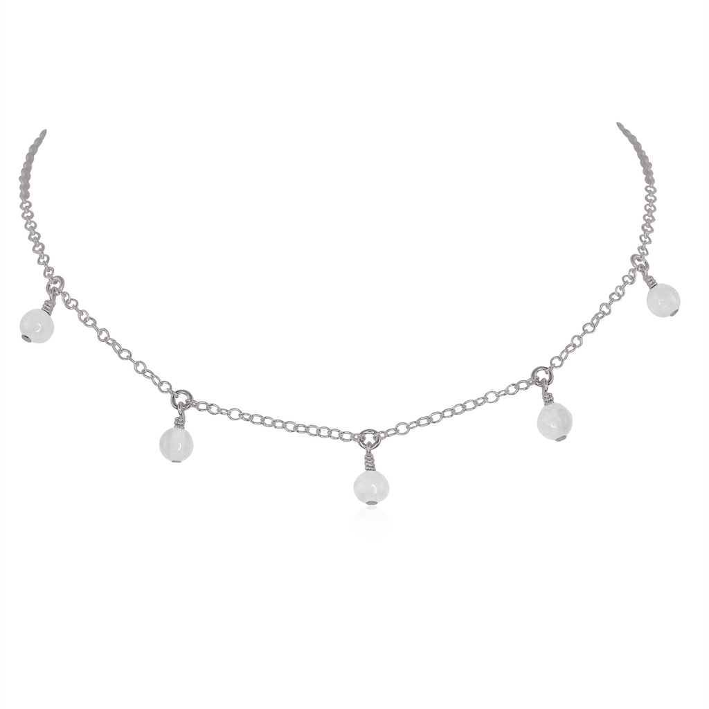 Selenite Bead Drop Choker - Selenite Bead Drop Choker - Stainless Steel - Luna Tide Handmade Crystal Jewellery