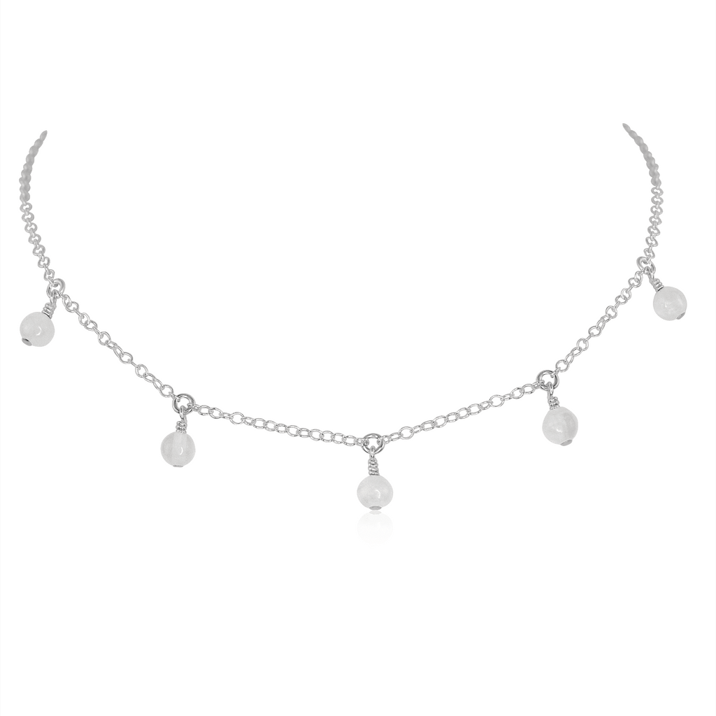 Selenite Bead Drop Choker - Selenite Bead Drop Choker - Sterling Silver - Luna Tide Handmade Crystal Jewellery
