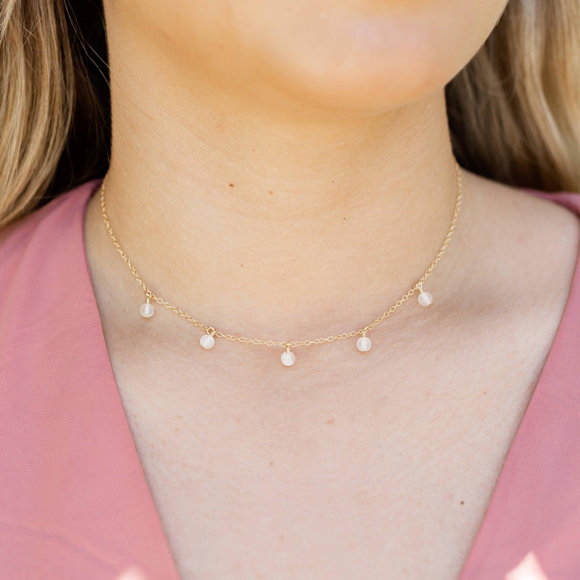 Selenite Bead Drop Choker - Selenite Bead Drop Choker - Sterling Silver - Luna Tide Handmade Crystal Jewellery