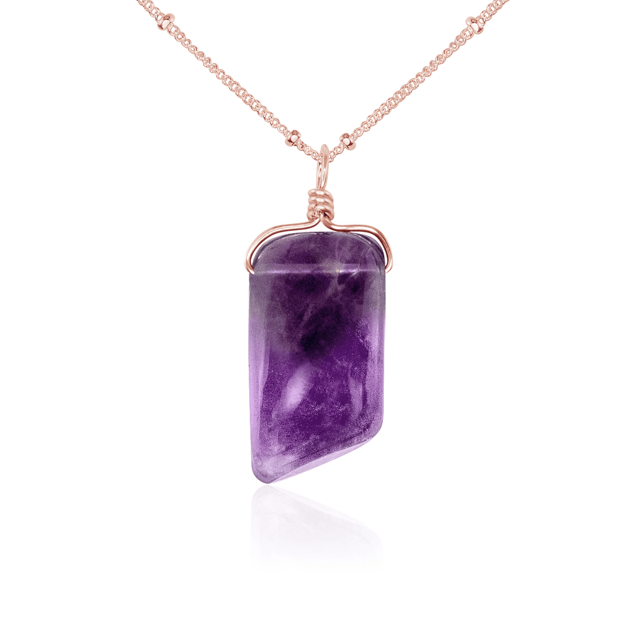 Small Smooth Amethyst Gentle Point Crystal Pendant Necklace - Small Smooth Amethyst Gentle Point Crystal Pendant Necklace - 14k Rose Gold Fill / Satellite - Luna Tide Handmade Crystal Jewellery