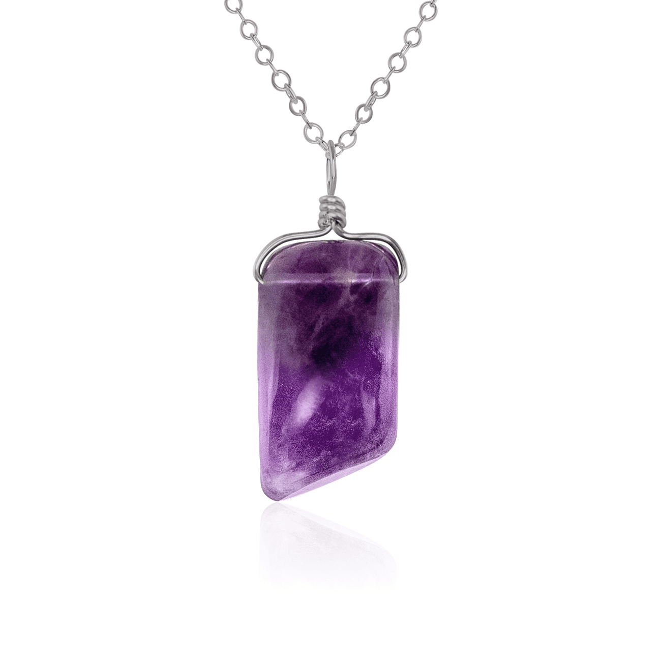 Small Smooth Amethyst Gentle Point Crystal Pendant Necklace - Small Smooth Amethyst Gentle Point Crystal Pendant Necklace - Stainless Steel / Cable - Luna Tide Handmade Crystal Jewellery