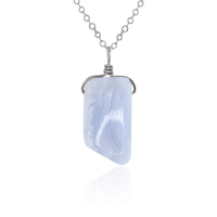 Small Smooth Blue Lace Agate Gentle Point Crystal Pendant Necklace - Small Smooth Blue Lace Agate Gentle Point Crystal Pendant Necklace - Stainless Steel / Cable - Luna Tide Handmade Crystal Jewellery