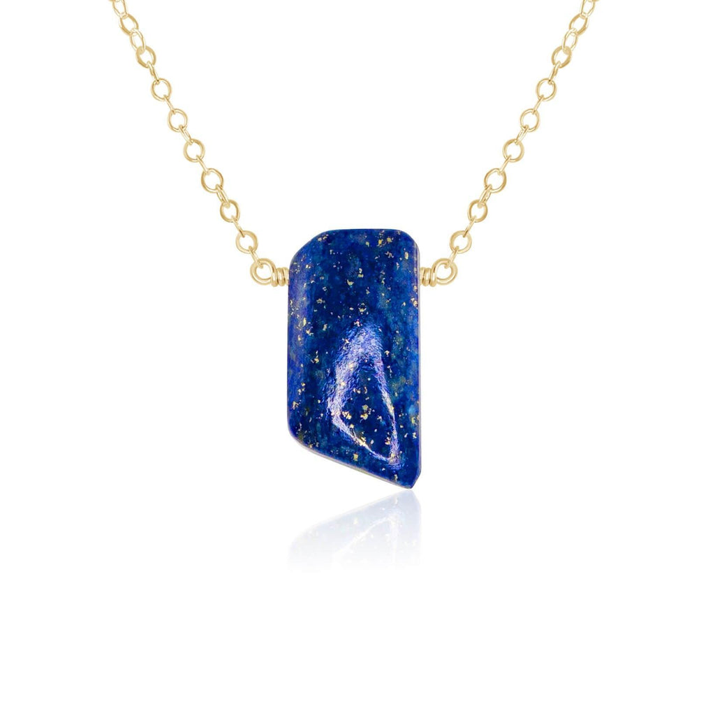Small Smooth Blue Lapis Lazuli Crystal Slab Necklace - Small Smooth Blue Lapis Lazuli Crystal Slab Necklace - 14k Gold Fill - Luna Tide Handmade Crystal Jewellery