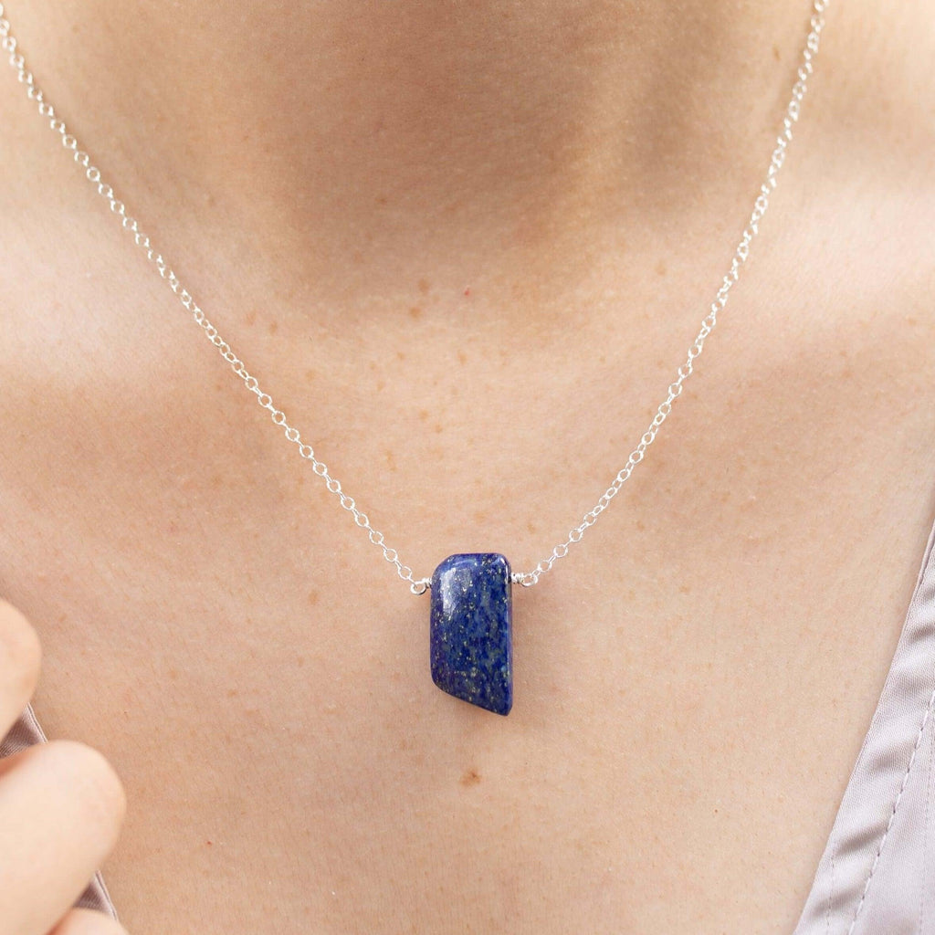 Small Smooth Blue Lapis Lazuli Crystal Slab Necklace - Small Smooth Blue Lapis Lazuli Crystal Slab Necklace - Sterling Silver - Luna Tide Handmade Crystal Jewellery