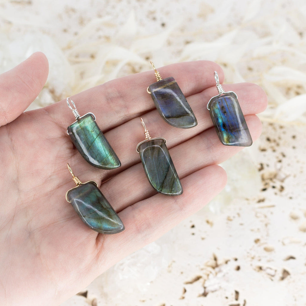 Small Smooth Labradorite Crystal Pendant with Gentle Point - Small Smooth Labradorite Crystal Pendant with Gentle Point - Sterling Silver - Luna Tide Handmade Crystal Jewellery